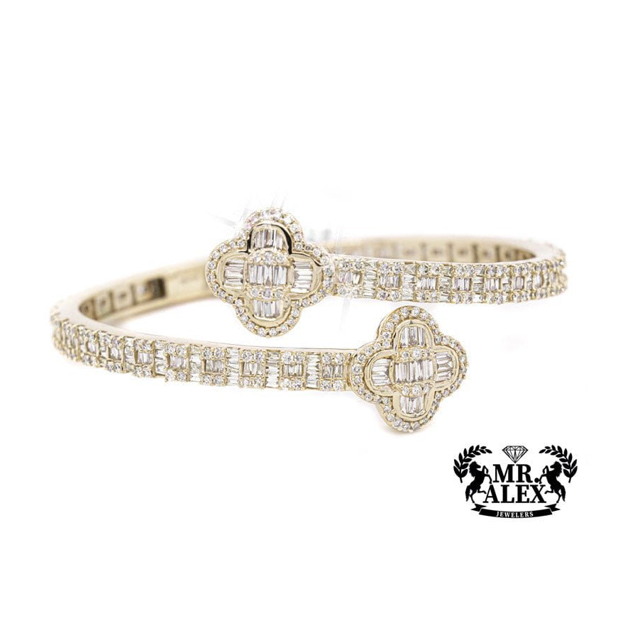 10k Clover Baguette Diamonds Bangle 4.25ct - Mr. Alex Jewelry