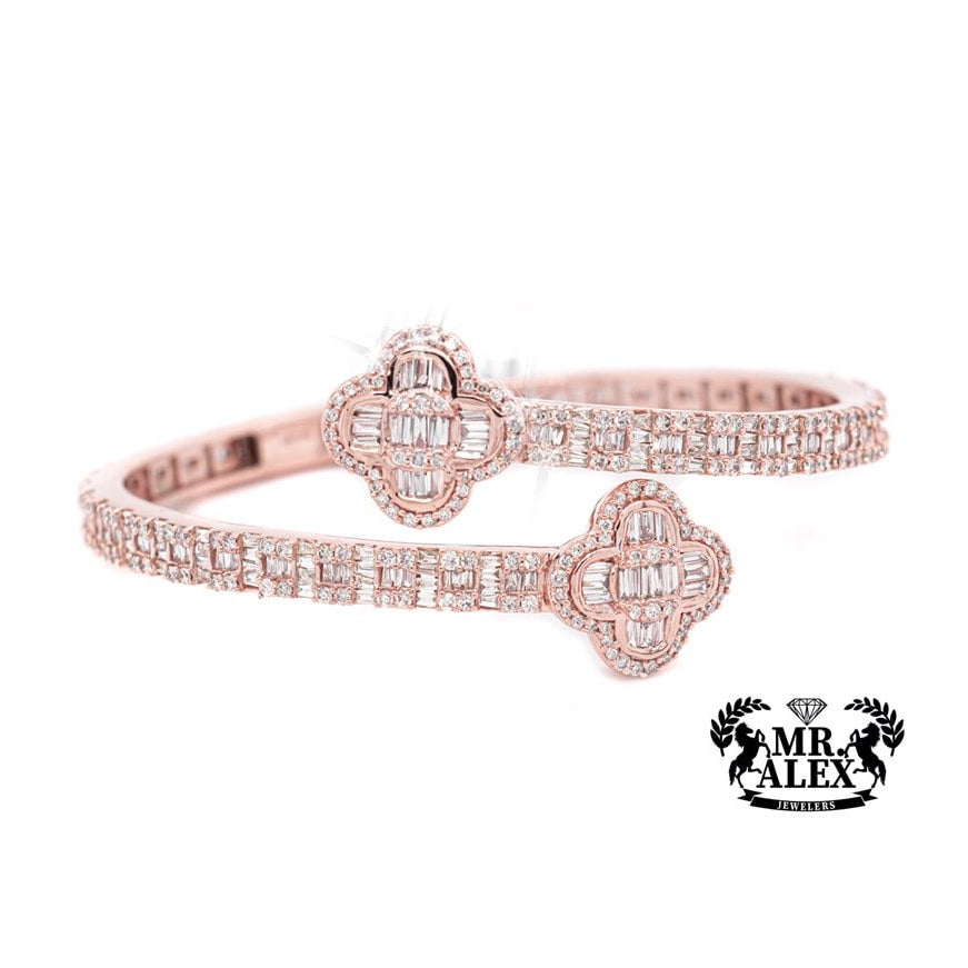 10k Clover Baguette Diamonds Bangle 4.25ct - Mr. Alex Jewelry