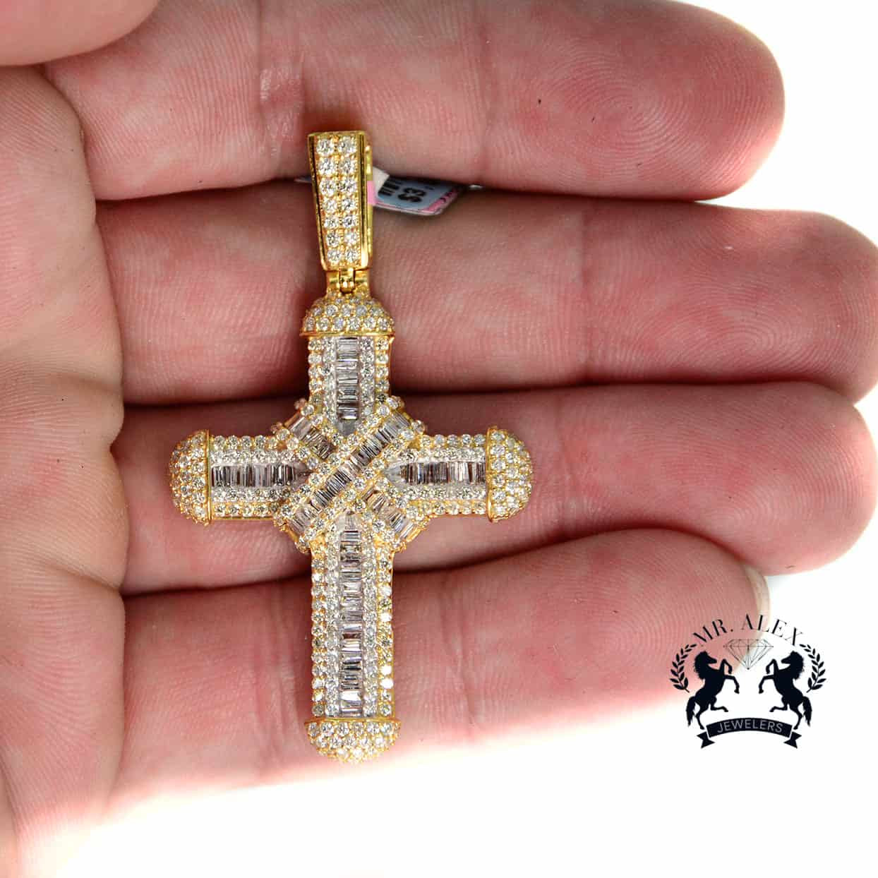 10K Cross Diamond Pendant Yellow Gold 2.95ct - Mr. Alex Jewelry