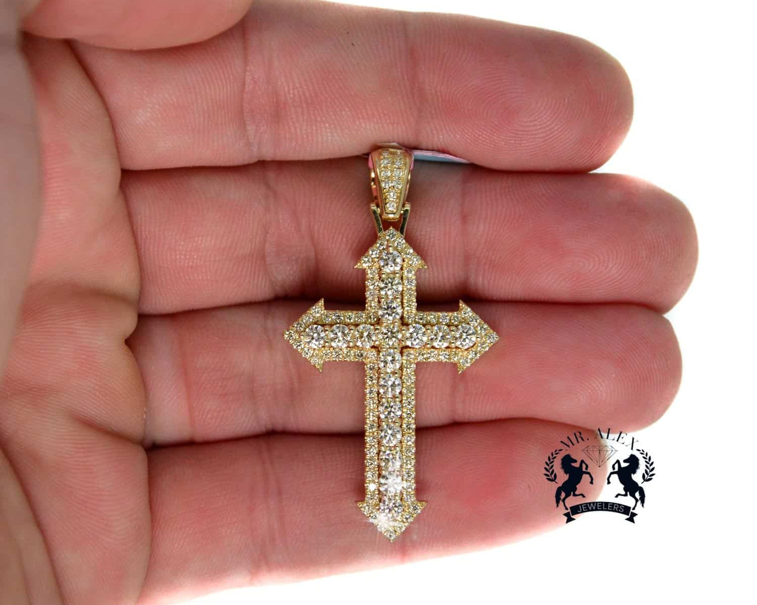 10K Cross Pendant Arrow Point Yellow Gold 1.95ct - Mr. Alex Jewelry