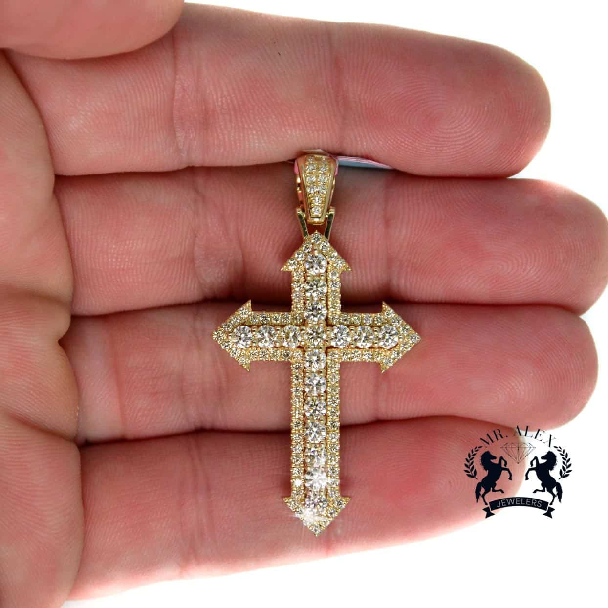 10K Cross Pendant Arrow Point Yellow Gold 1.95ct - Mr. Alex Jewelry