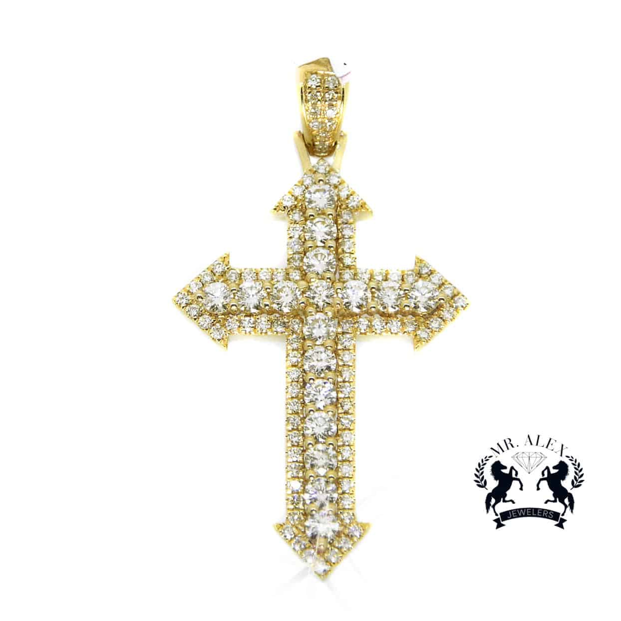 10K Cross Pendant Arrow Point Yellow Gold 1.95ct - Mr. Alex Jewelry