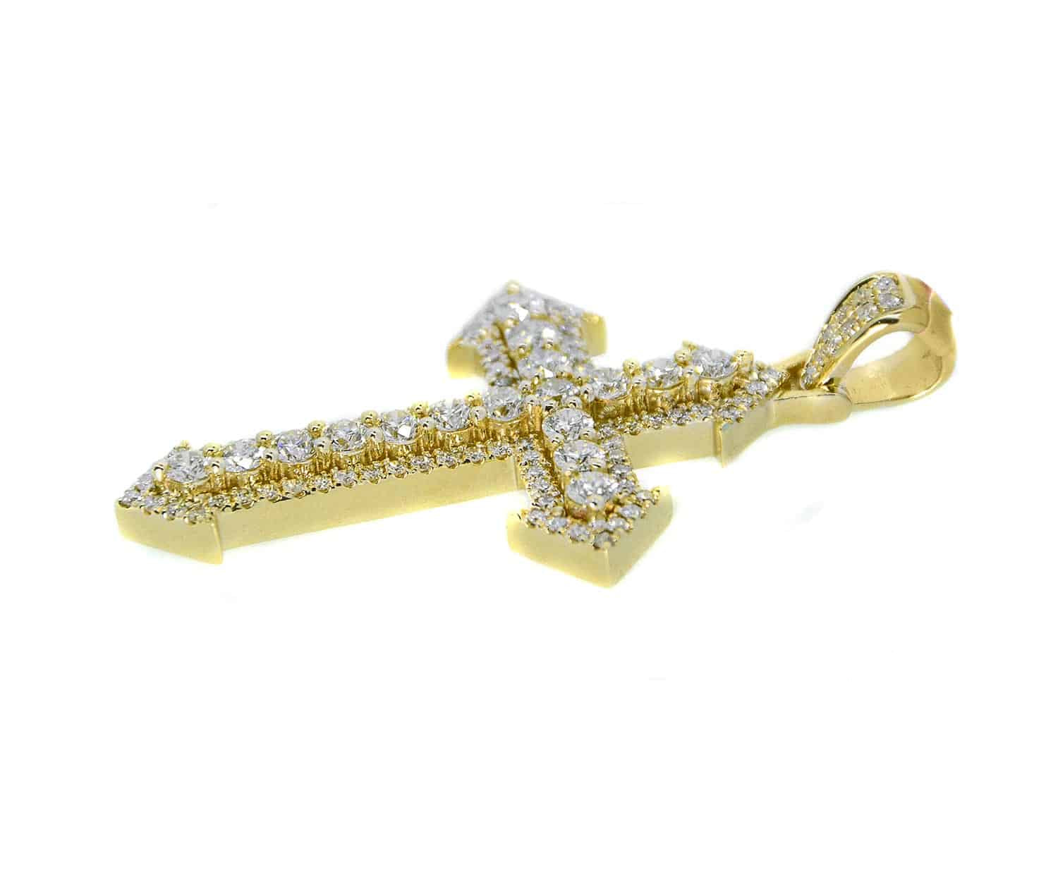 10K Cross Pendant Arrow Point Yellow Gold 1.95ct - Mr. Alex Jewelry