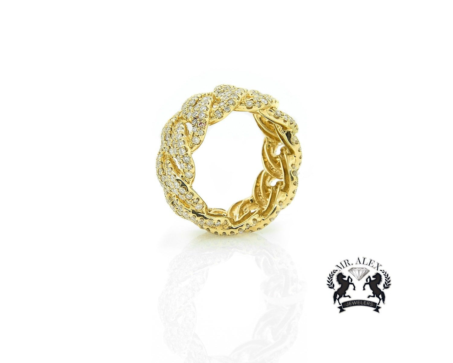 10K Cuban Diamond Ring 3.55ct Yellow Gold - Mr. Alex Jewelry
