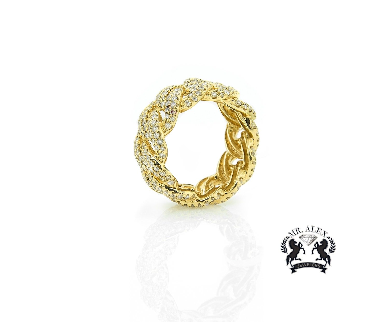 10K Cuban Diamond Ring 3.55ct Yellow Gold - Mr. Alex Jewelry