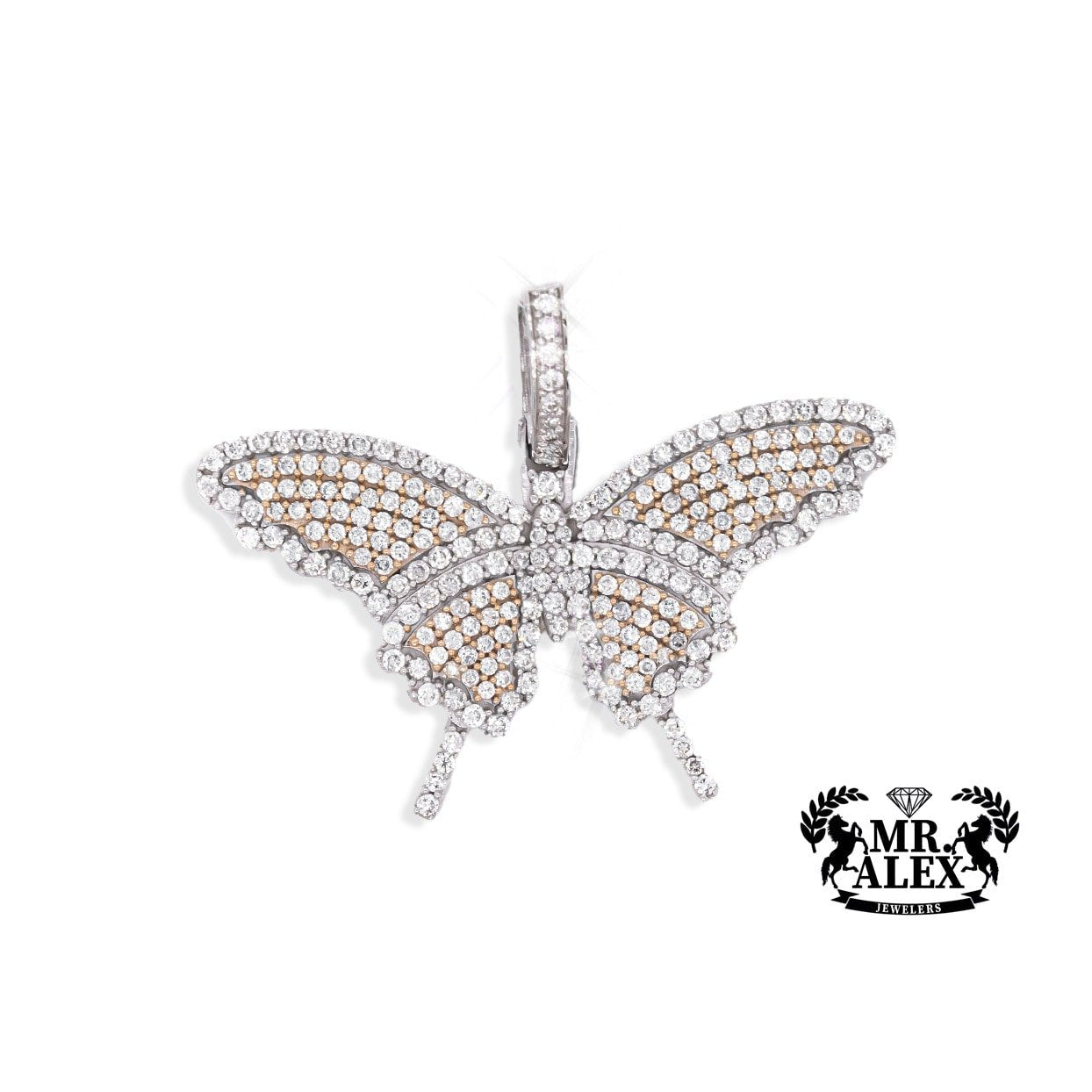 10K Diamond Butterfly Pendant 1.50CT 2Tone - Mr. Alex Jewelry