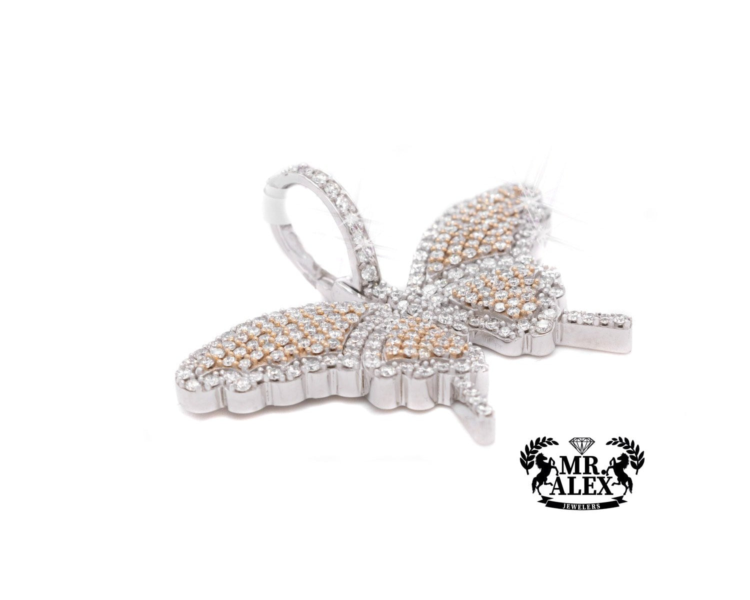 10K Diamond Butterfly Pendant 1.50CT 2Tone - Mr. Alex Jewelry