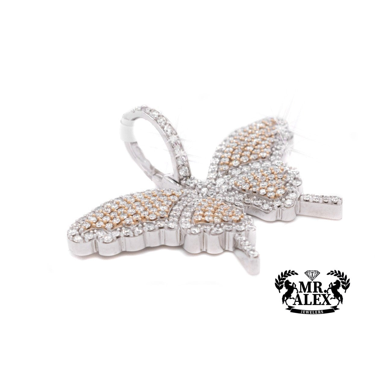 10K Diamond Butterfly Pendant 1.50CT 2Tone - Mr. Alex Jewelry