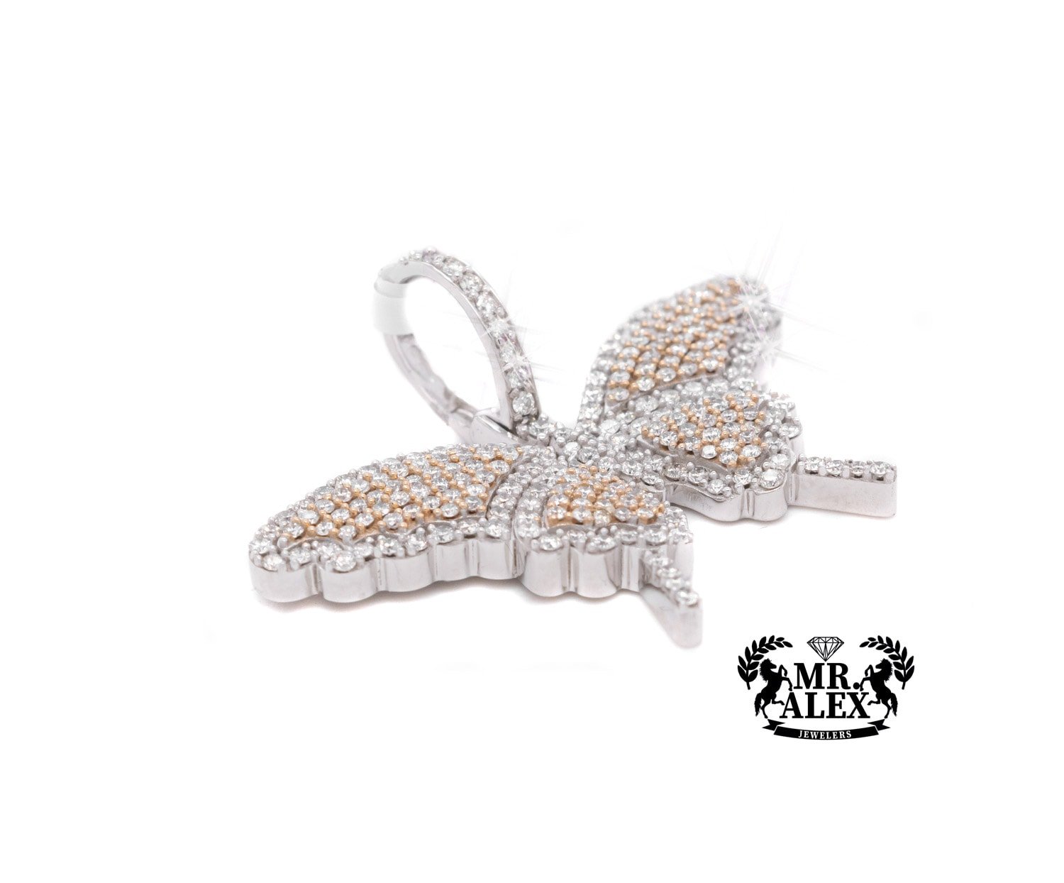 10K Diamond Butterfly Pendant 1.50CT 2Tone - Mr. Alex Jewelry