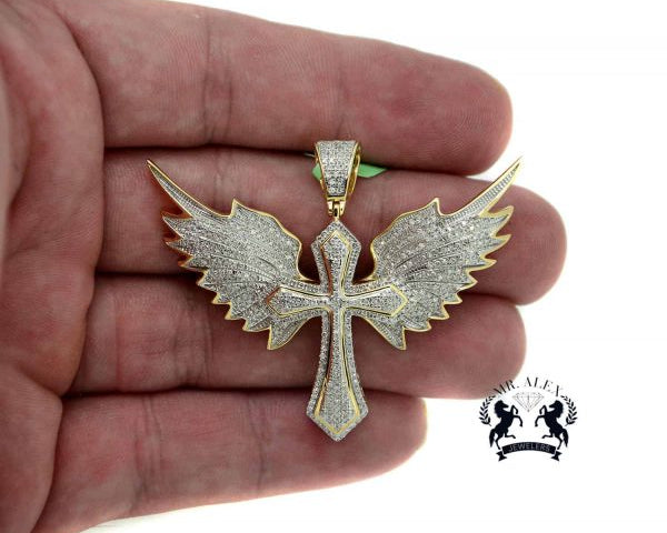 10k Diamond Flying Cross 1.15ct Yellow Gold - Mr. Alex Jewelry