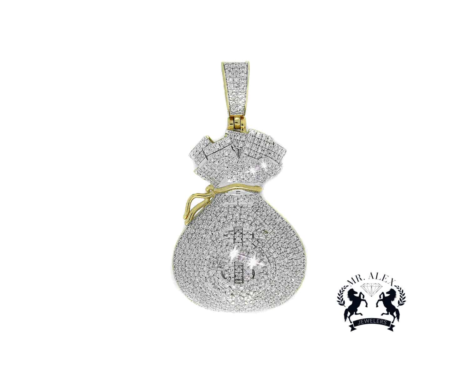 10k Diamond Money Bag 1.30ct with Gold Chain 10k 2.5mm Yellow Gold - Mr. Alex Jewelry