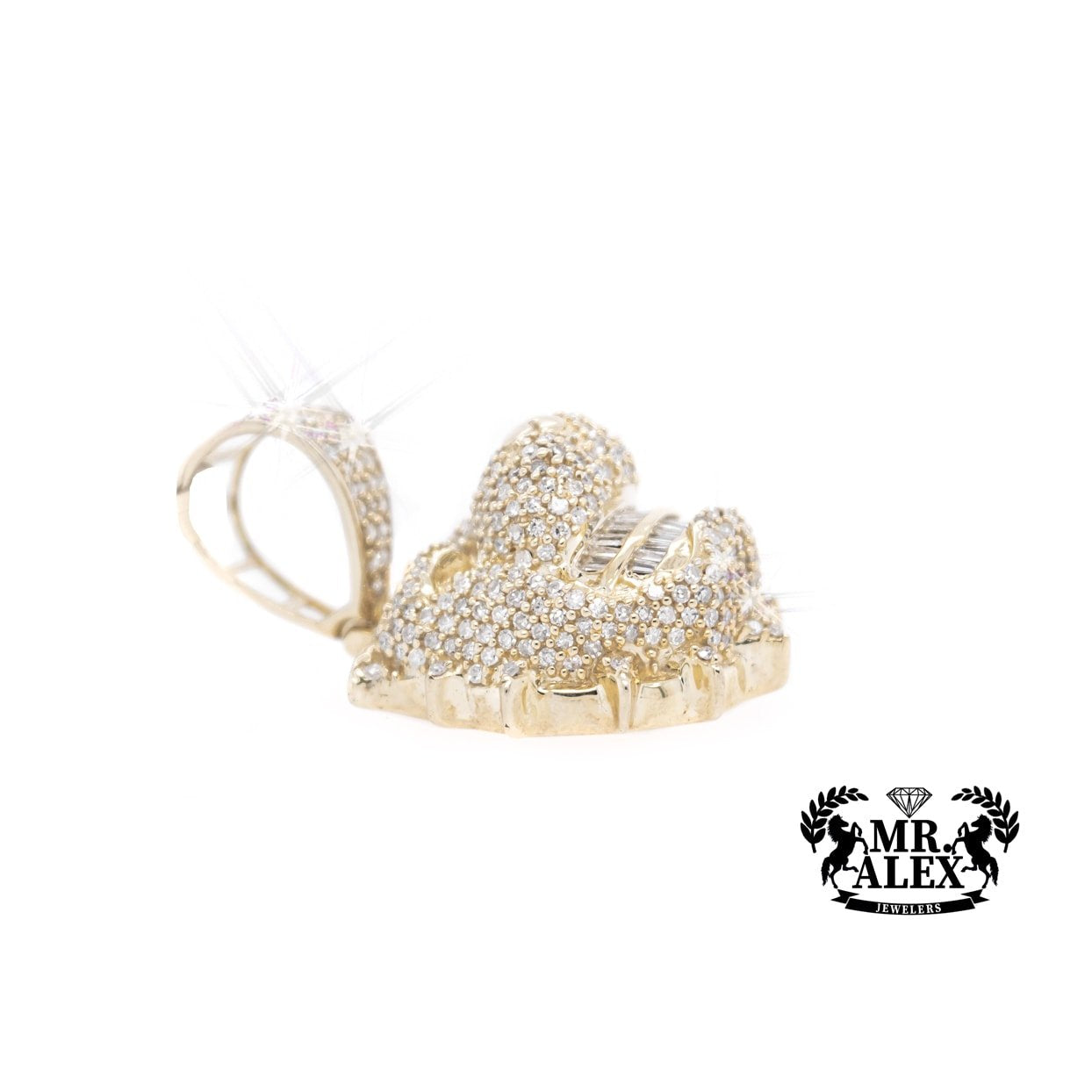10K Dog Round Diamond Pendant 1.85CT Yellow Gold - Mr. Alex Jewelry