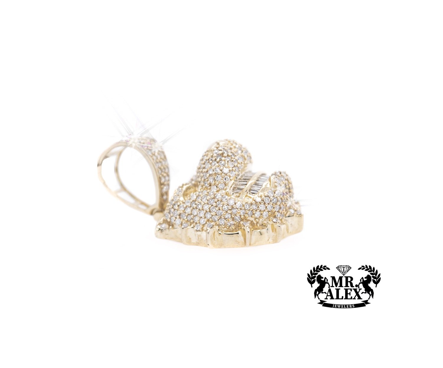 10K Dog Round Diamond Pendant 1.85CT Yellow Gold - Mr. Alex Jewelry