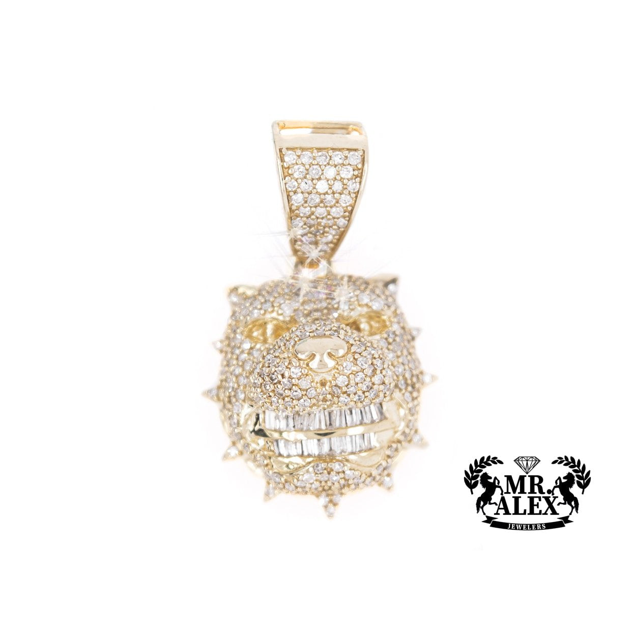 10K Dog Round Diamond Pendant 1.85CT Yellow Gold - Mr. Alex Jewelry