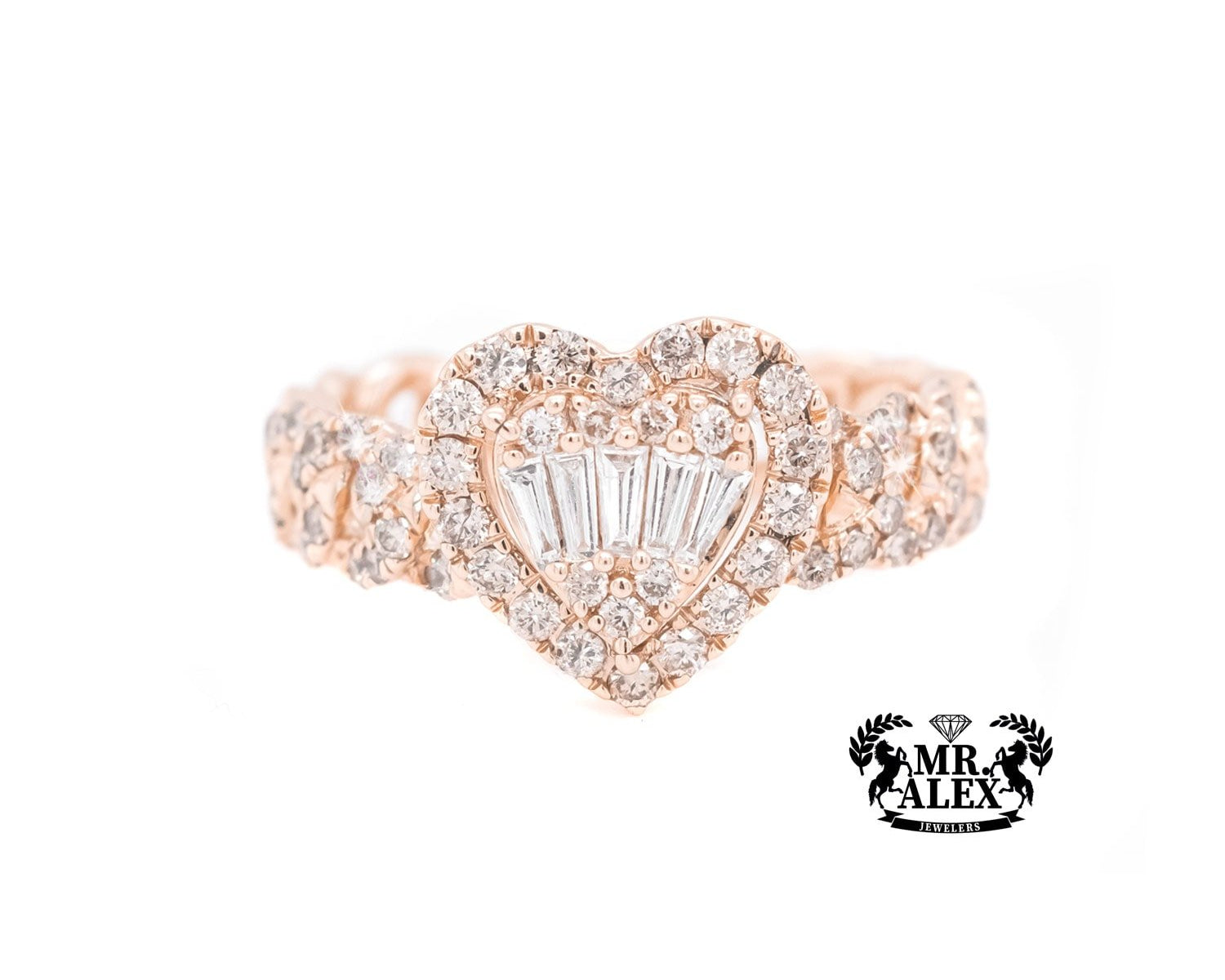 10k Elegant Heart Baguette Diamond Ring 0.90ct - Mr. Alex Jewelry