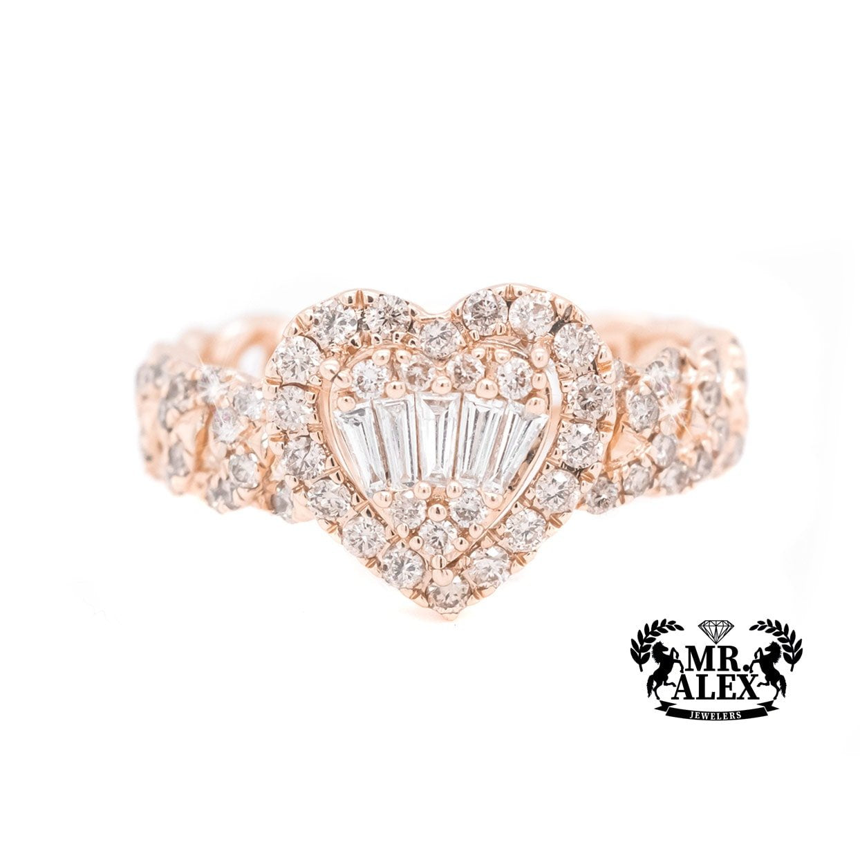 10k Elegant Heart Baguette Diamond Ring 0.90ct - Mr. Alex Jewelry