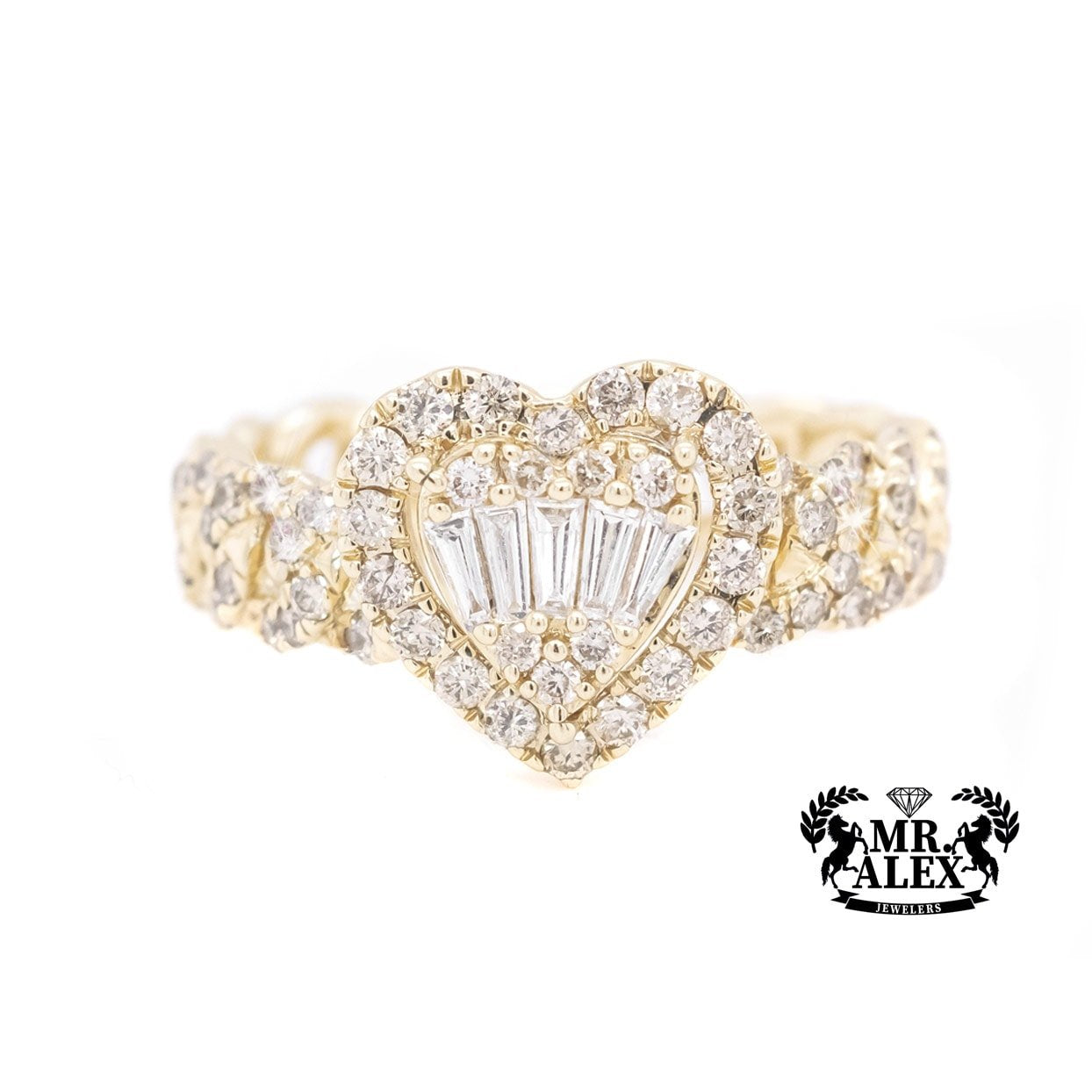10k Elegant Heart Baguette Diamond Ring 0.90ct - Mr. Alex Jewelry