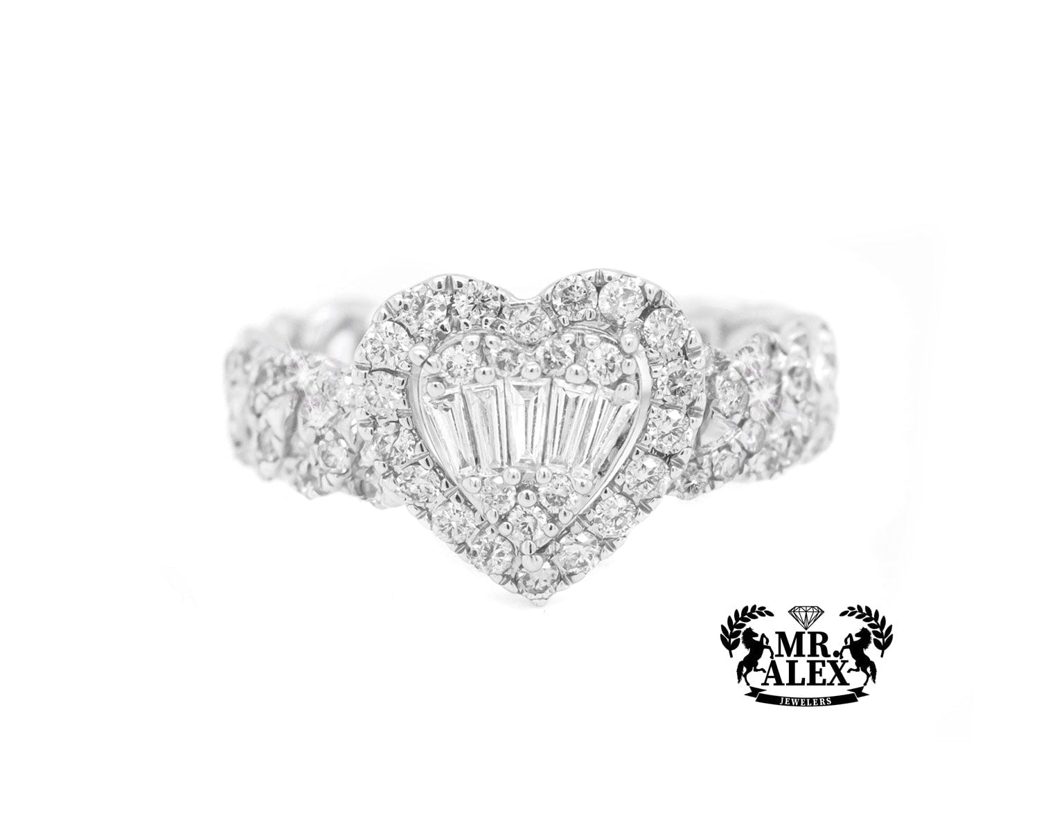 10k Elegant Heart Baguette Diamond Ring 0.90ct - Mr. Alex Jewelry