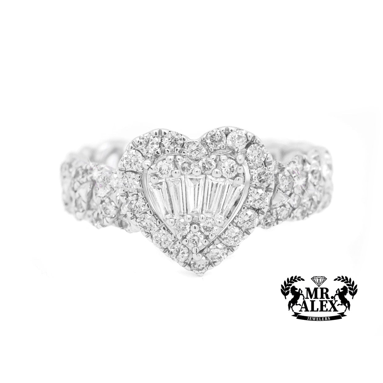 10k Elegant Heart Baguette Diamond Ring 0.90ct - Mr. Alex Jewelry