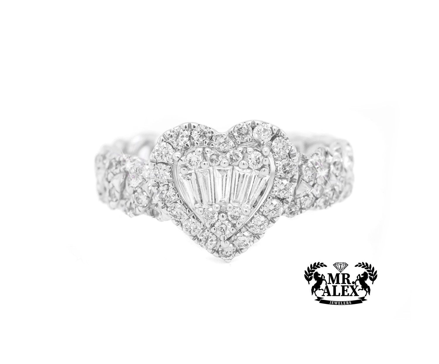10k Elegant Heart Baguette Diamond Ring 0.90ct - Mr. Alex Jewelry