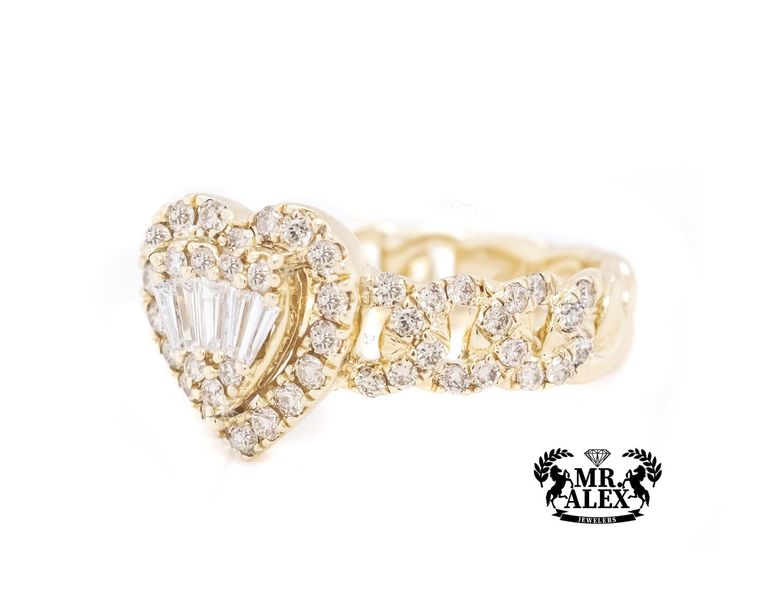 10k Elegant Heart Baguette Diamond Ring 0.90ct - Mr. Alex Jewelry