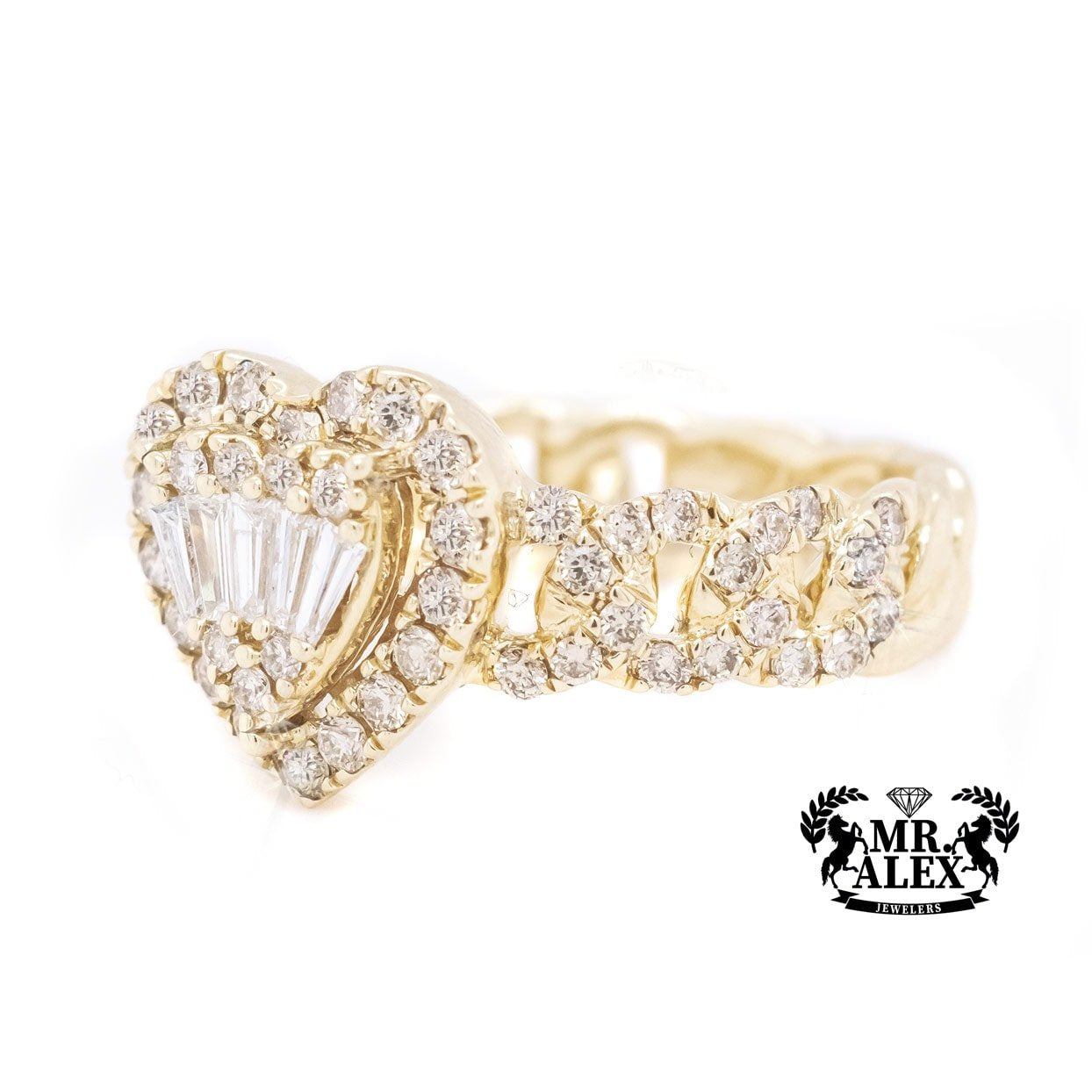 10k Elegant Heart Baguette Diamond Ring 0.90ct - Mr. Alex Jewelry