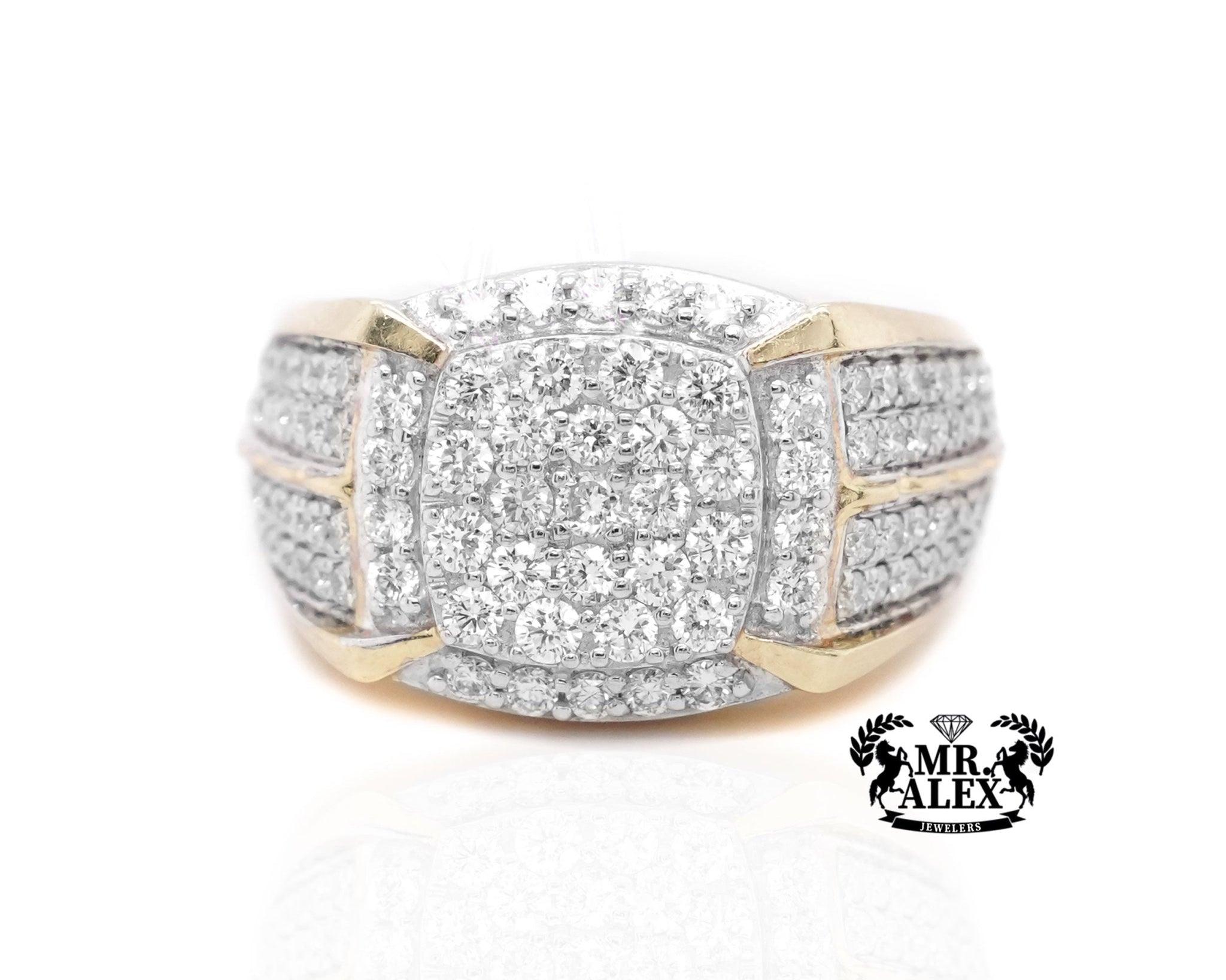 10K Gold Bold Rectangle Men's Diamond Ring 2.50ct - Mr. Alex Jewelry