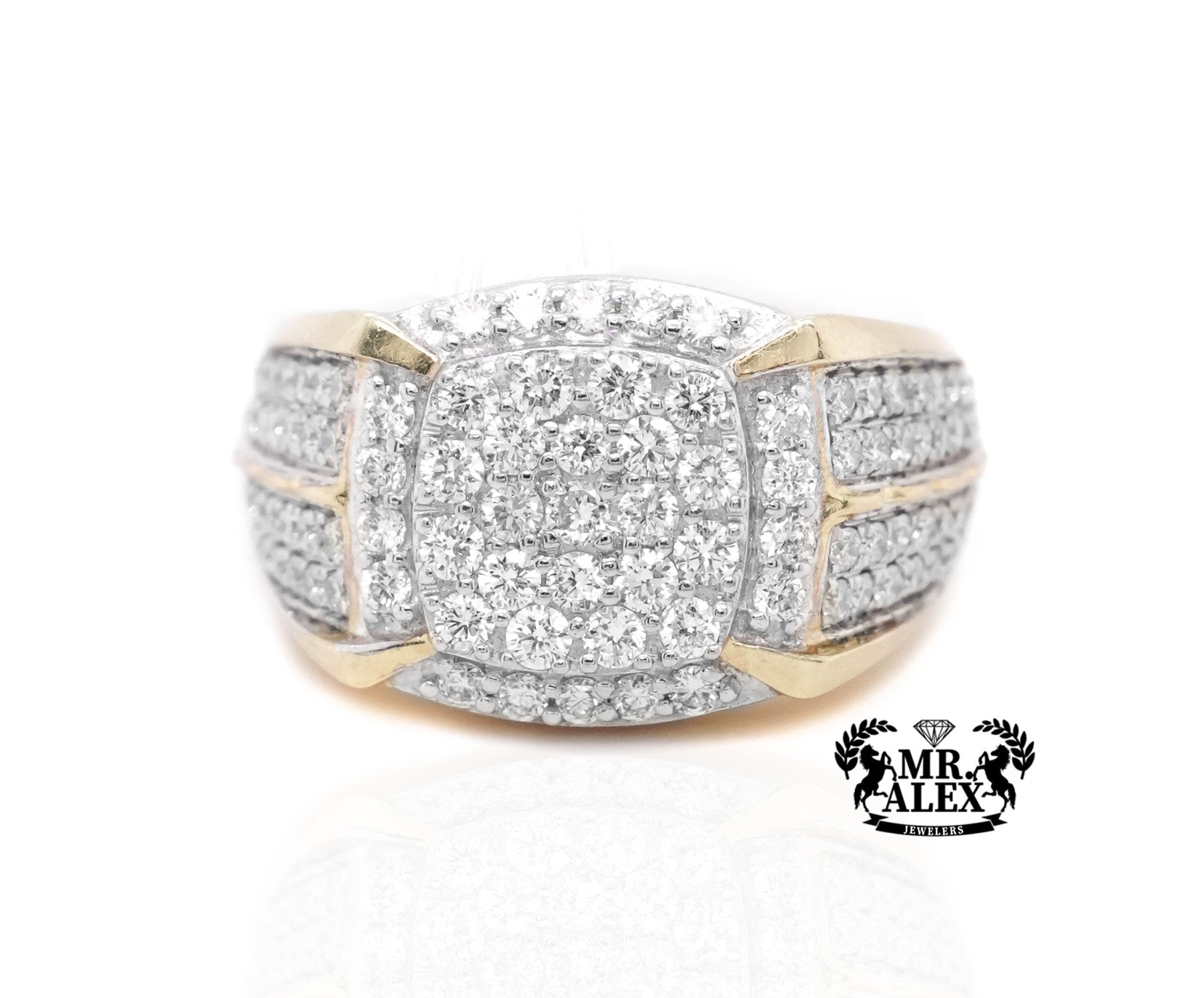 10K Gold Bold Rectangle Men's Diamond Ring 2.50ct - Mr. Alex Jewelry