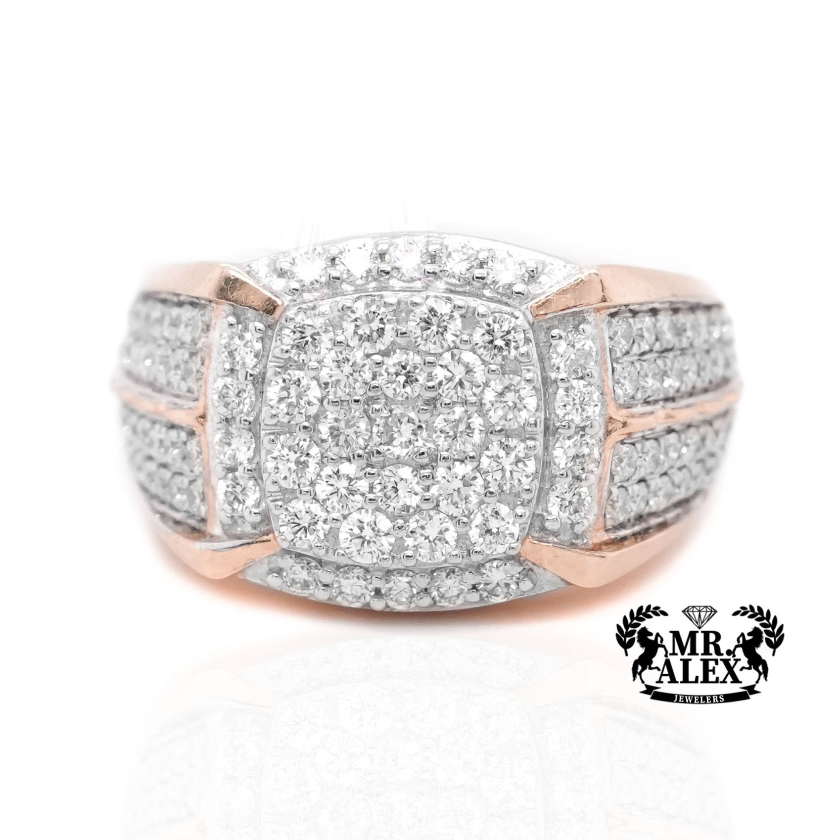 10K Gold Bold Rectangle Men's Diamond Ring 2.50ct - Mr. Alex Jewelry