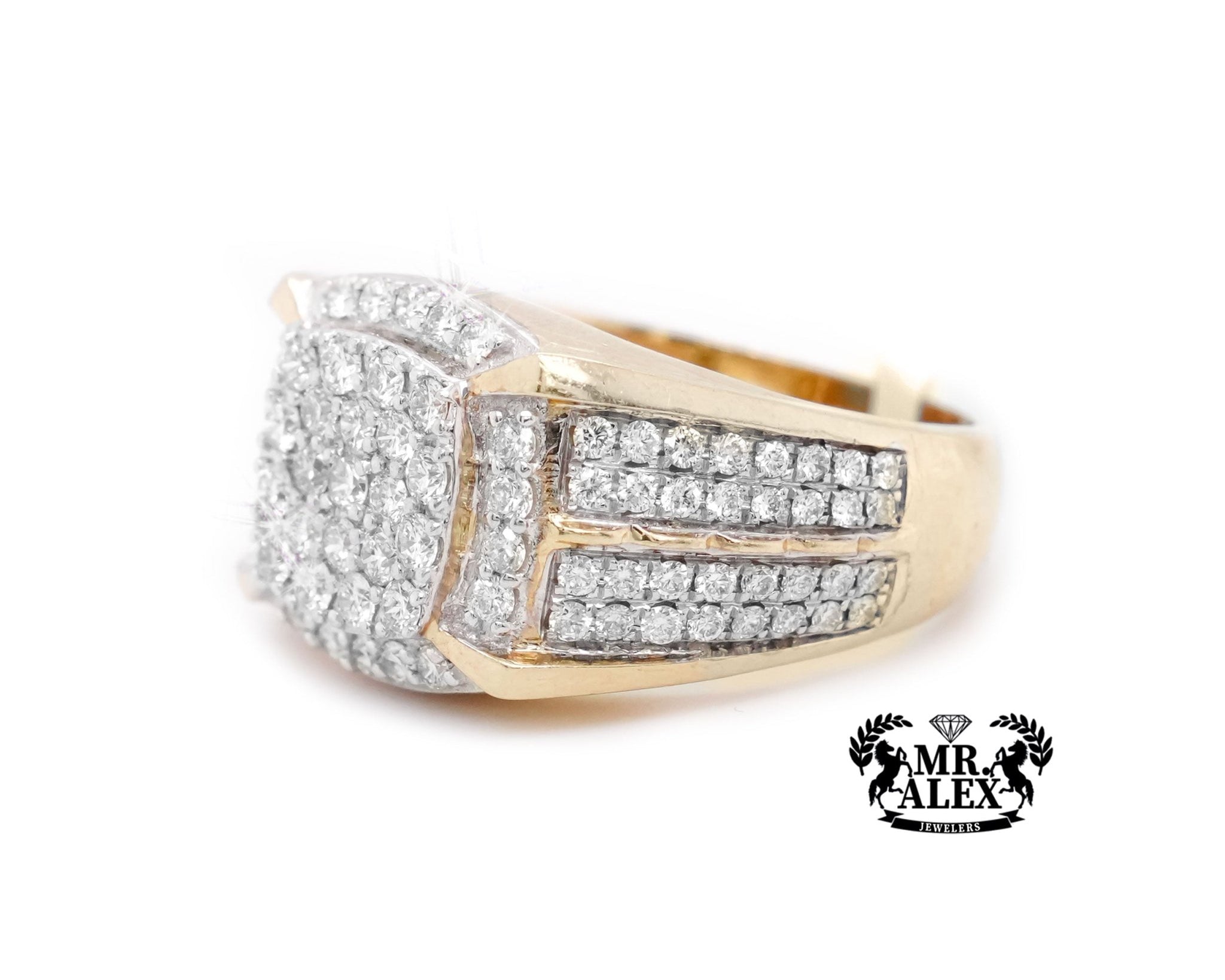 10K Gold Bold Rectangle Men's Diamond Ring 2.50ct - Mr. Alex Jewelry