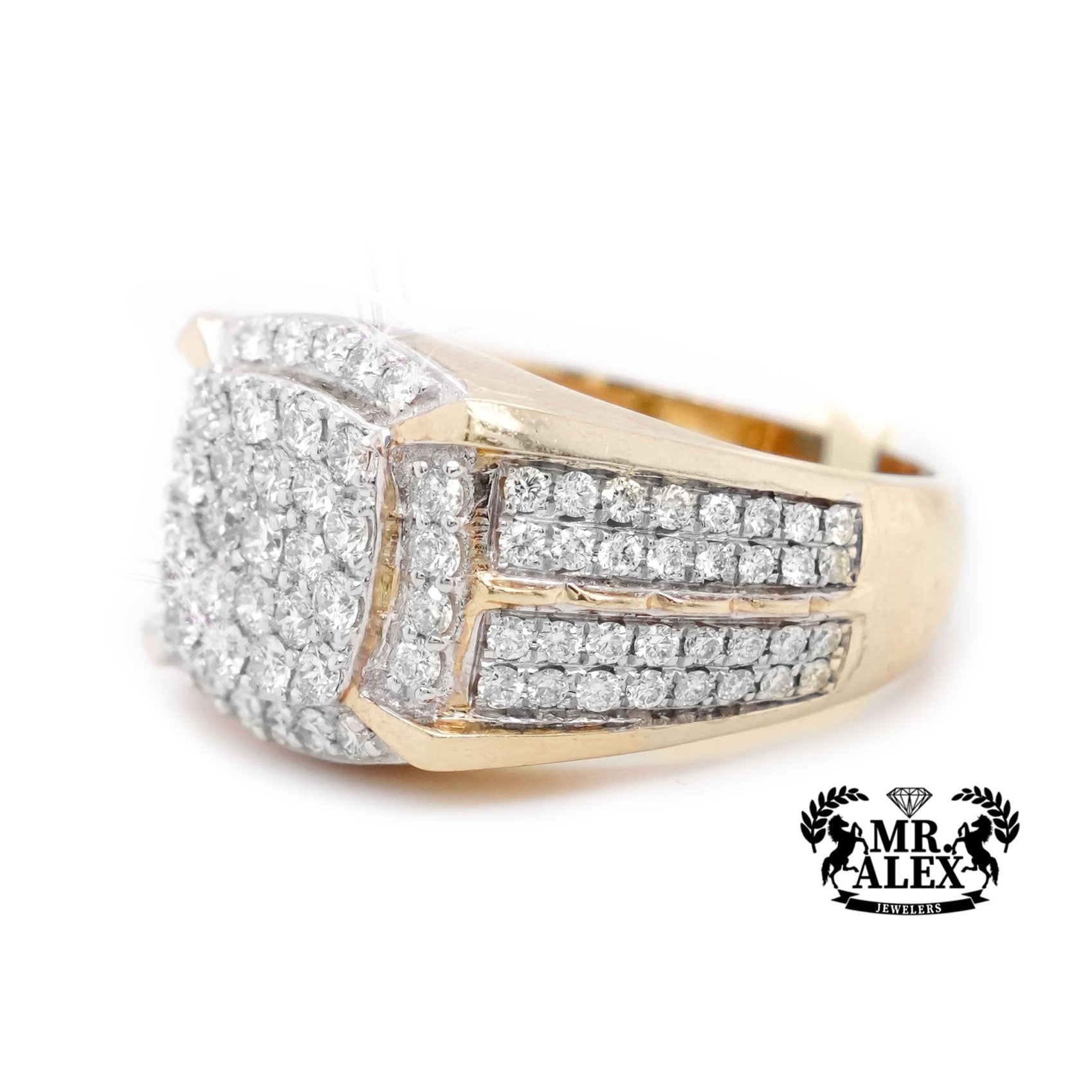 10K Gold Bold Rectangle Men's Diamond Ring 2.50ct - Mr. Alex Jewelry