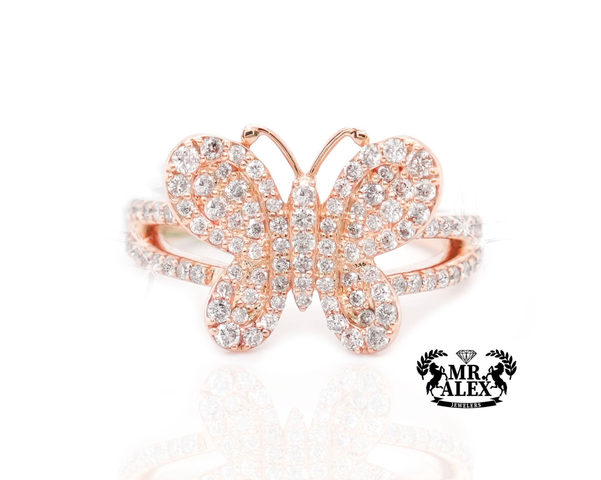 10K Gold Butterfly Ring with Diamond Accents 0.80ct - Mr. Alex Jewelry