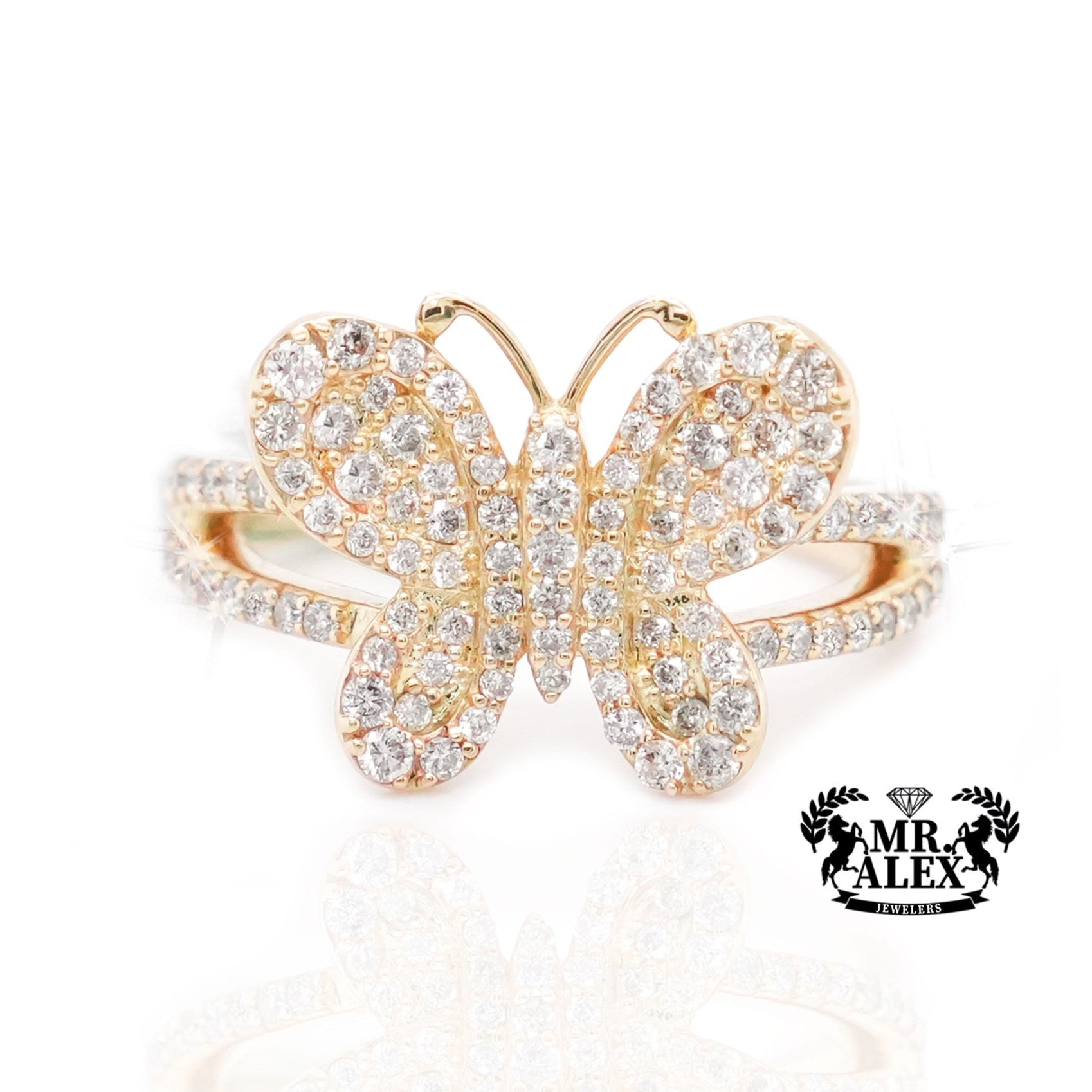 10K Gold Butterfly Ring with Diamond Accents 0.80ct - Mr. Alex Jewelry