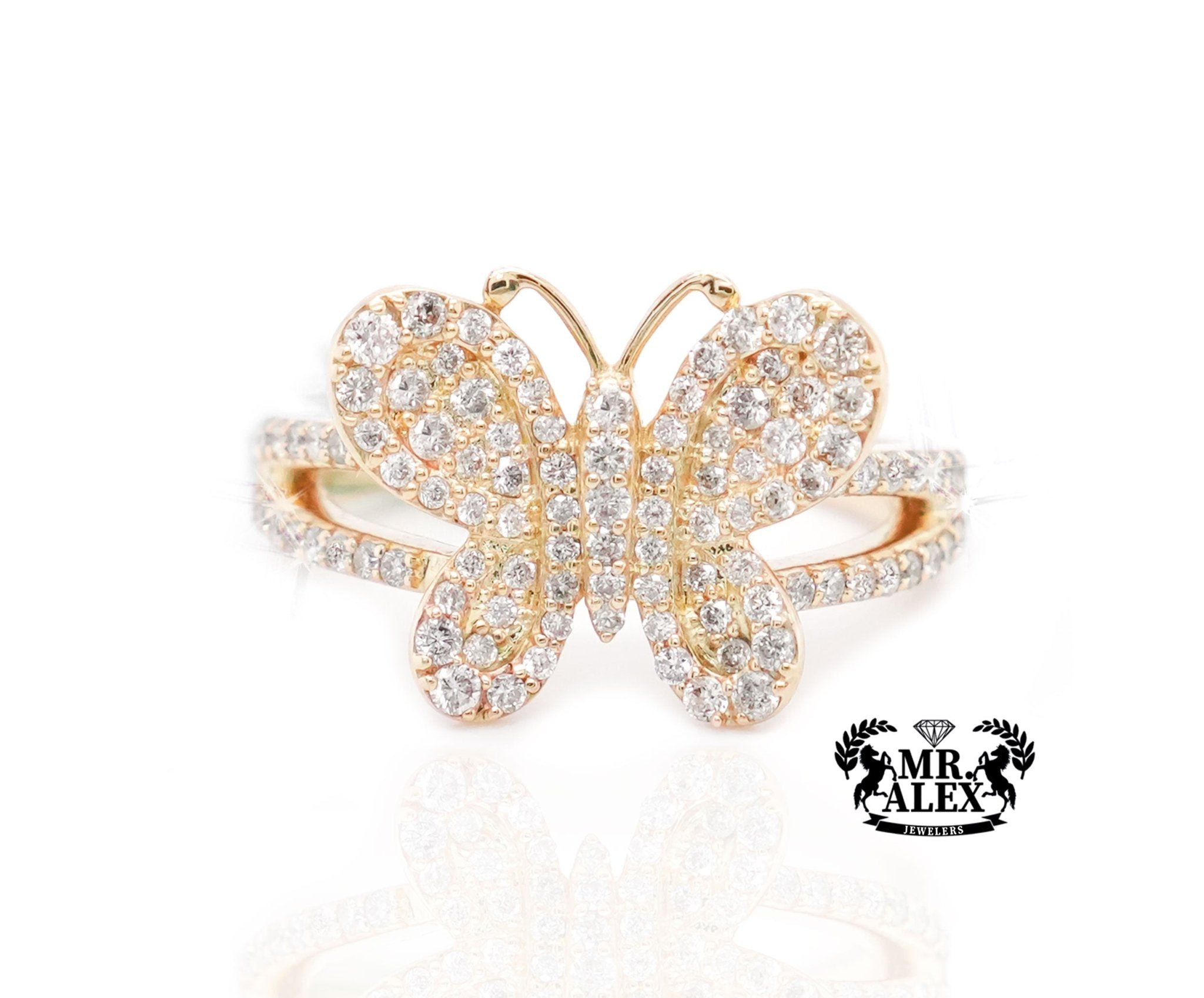 10K Gold Butterfly Ring with Diamond Accents 0.80ct - Mr. Alex Jewelry