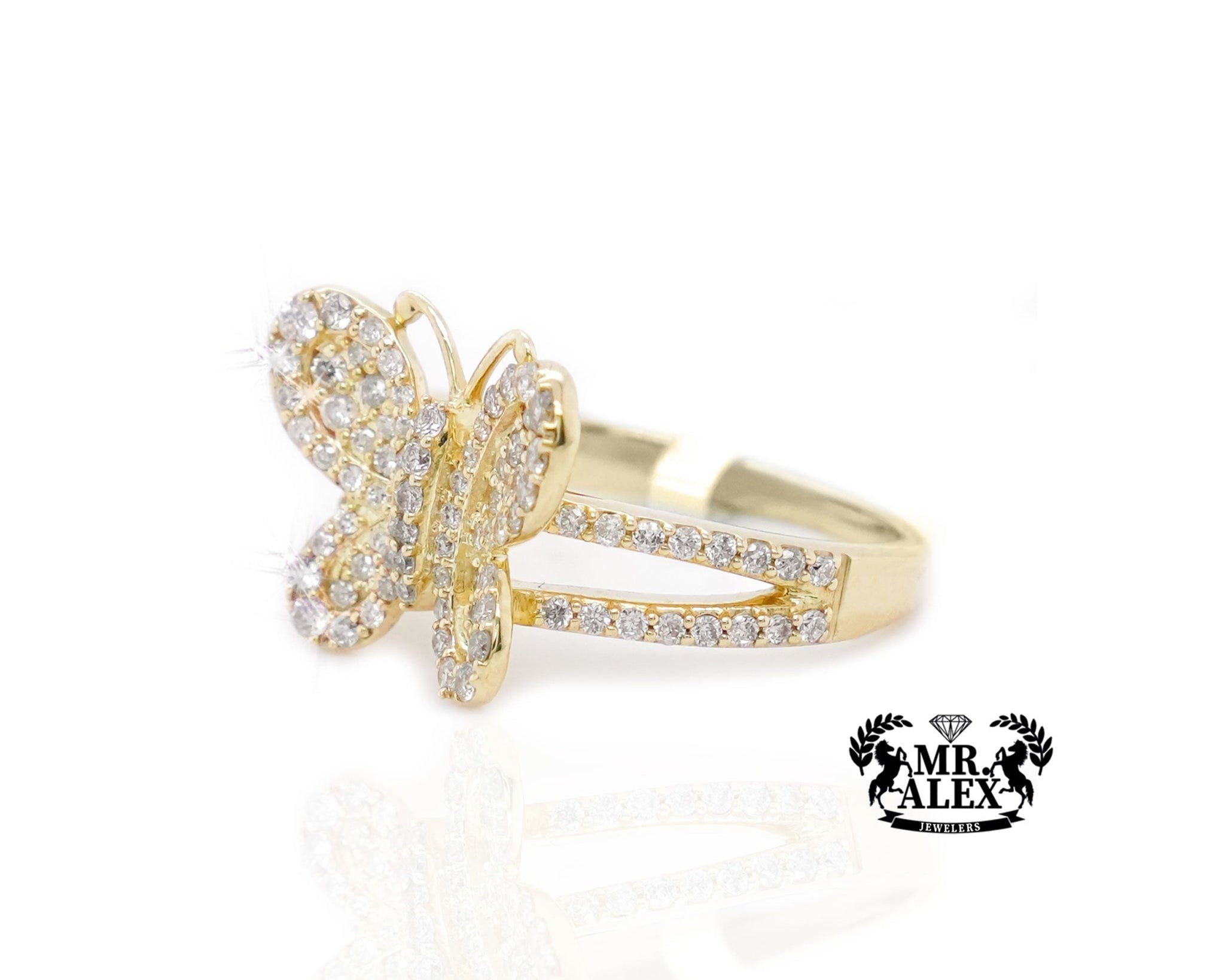 10K Gold Butterfly Ring with Diamond Accents 0.80ct - Mr. Alex Jewelry