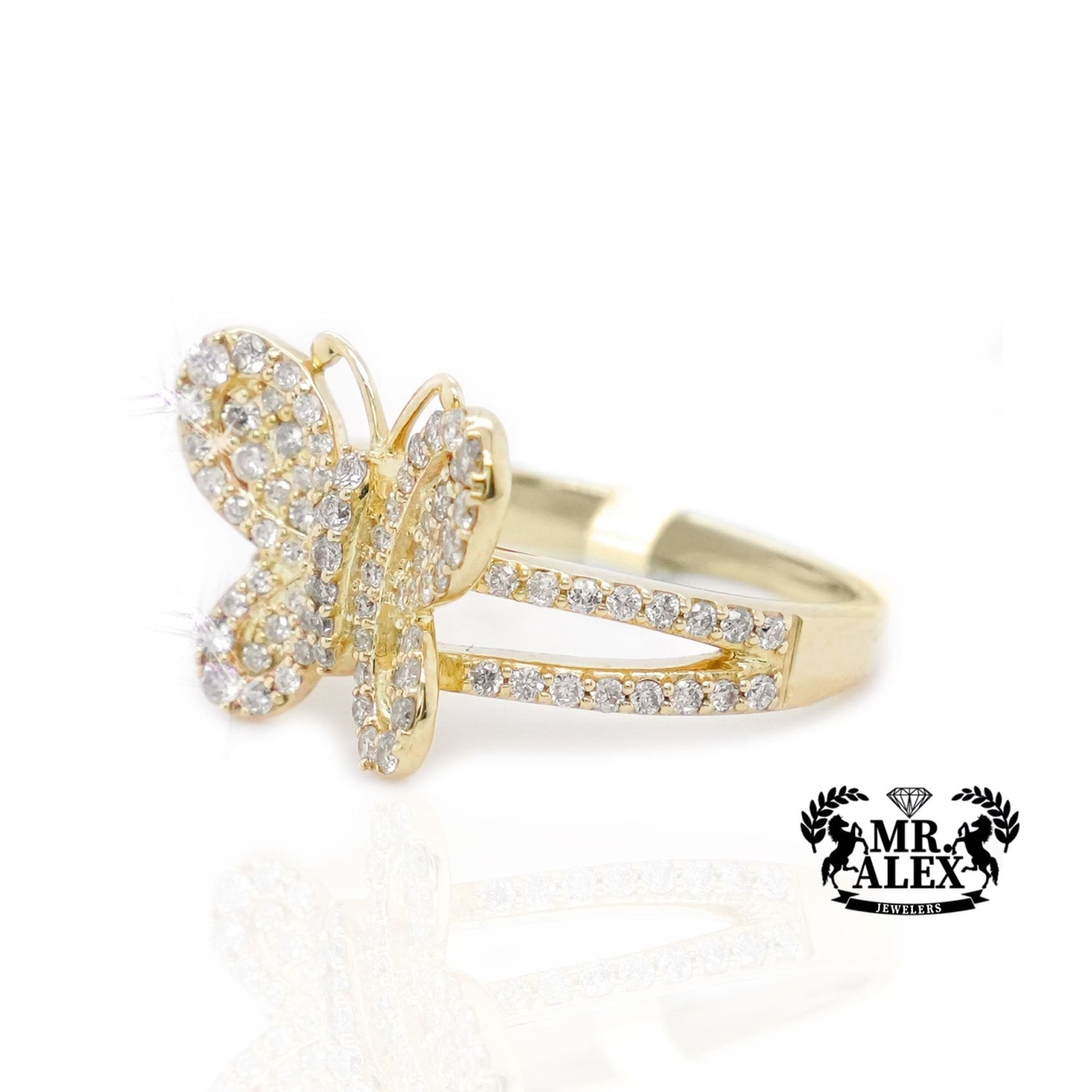 10K Gold Butterfly Ring with Diamond Accents 0.80ct - Mr. Alex Jewelry