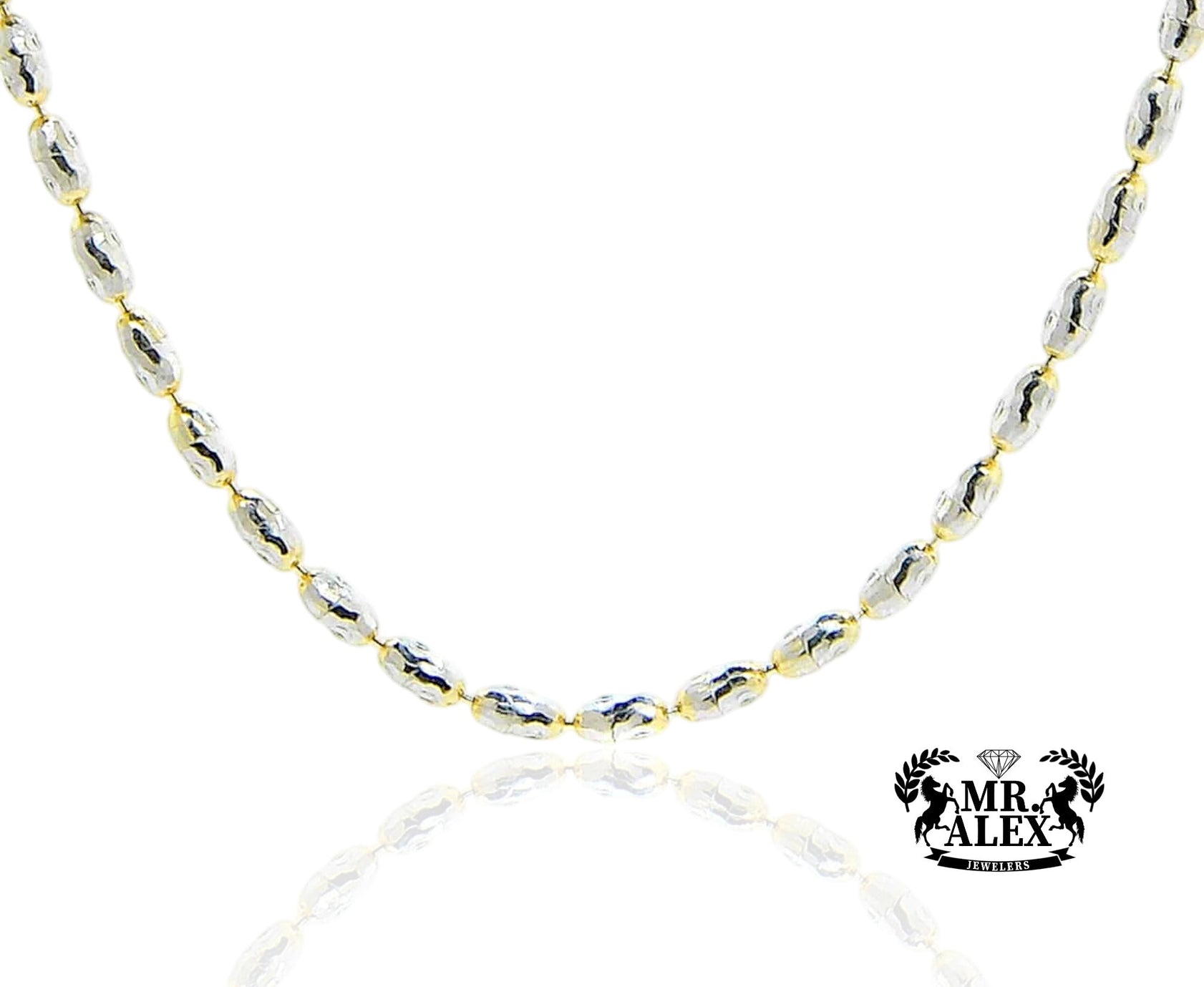 10K Gold Chain Fancy Link Two Tone 2mm - Mr. Alex Jewelry