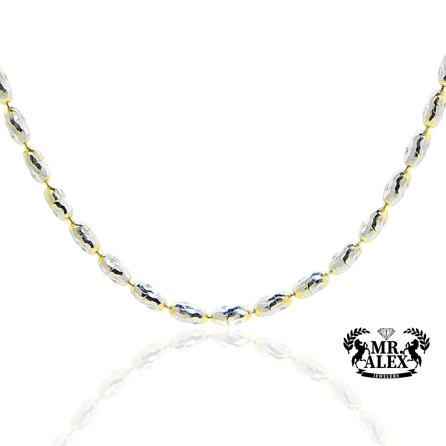 10K Gold Chain Fancy Link Two Tone 2mm - Mr. Alex Jewelry