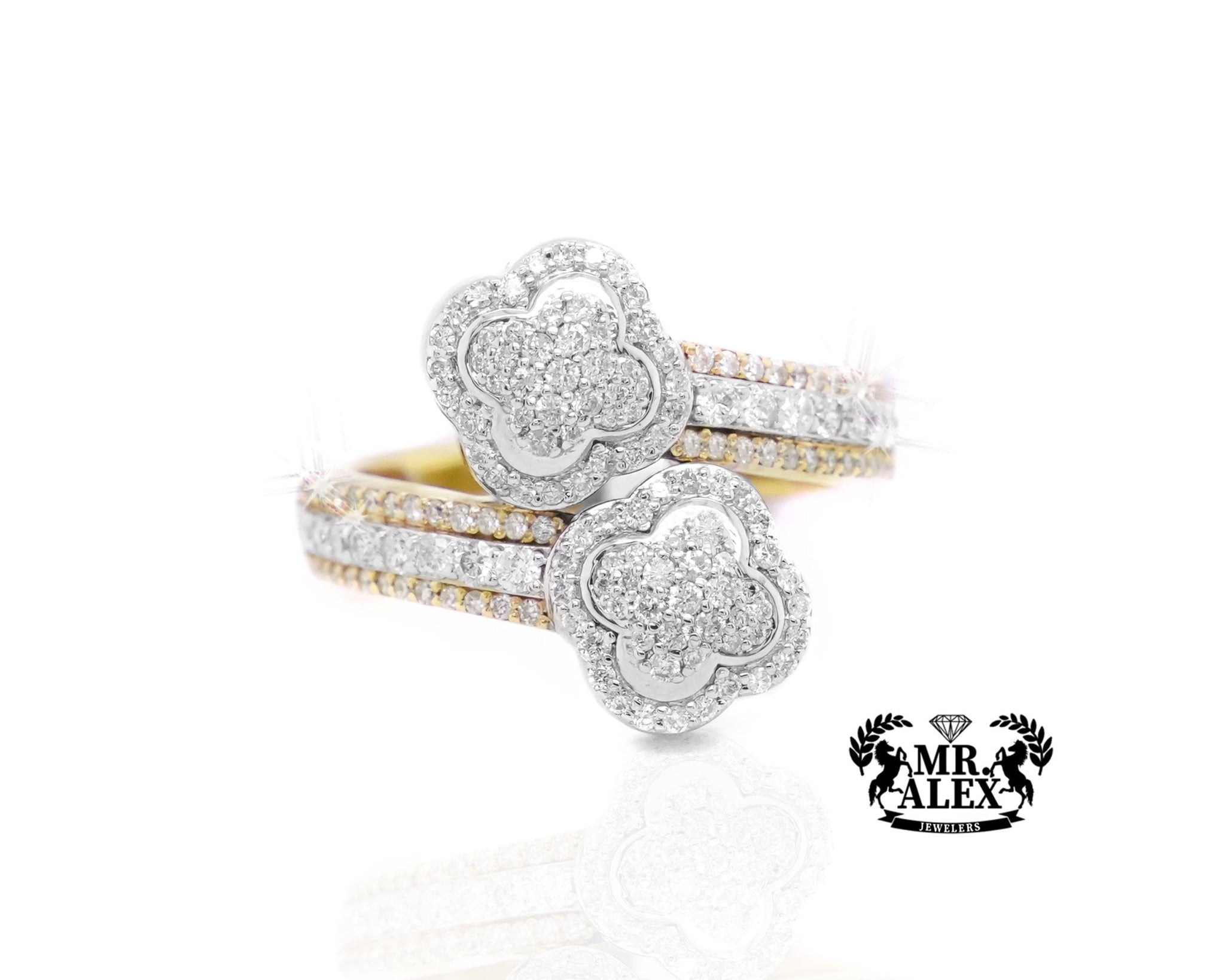 10K Gold Clover Diamond Ring with Round Accents 0.95ct - Mr. Alex Jewelry