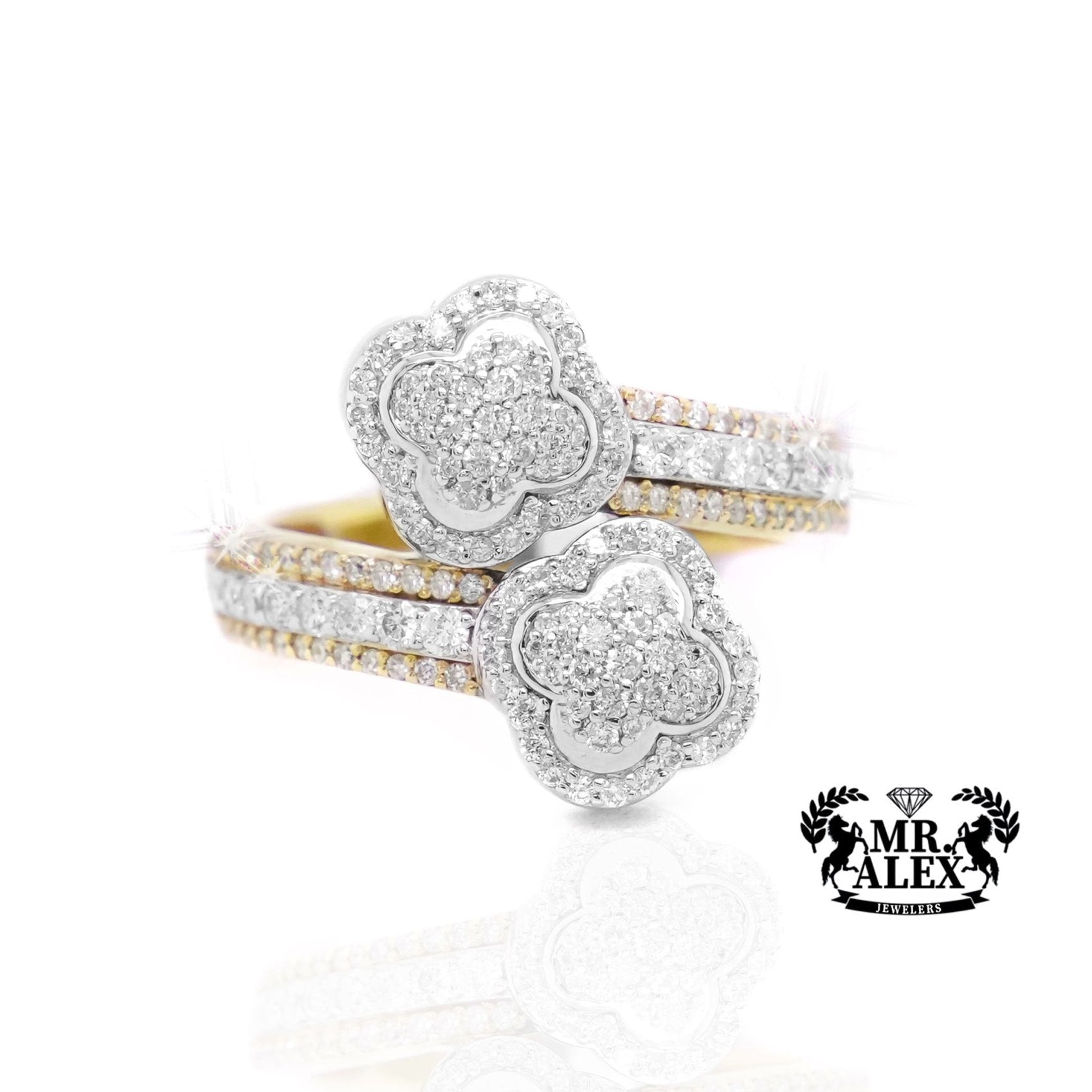 10K Gold Clover Diamond Ring with Round Accents 0.95ct - Mr. Alex Jewelry