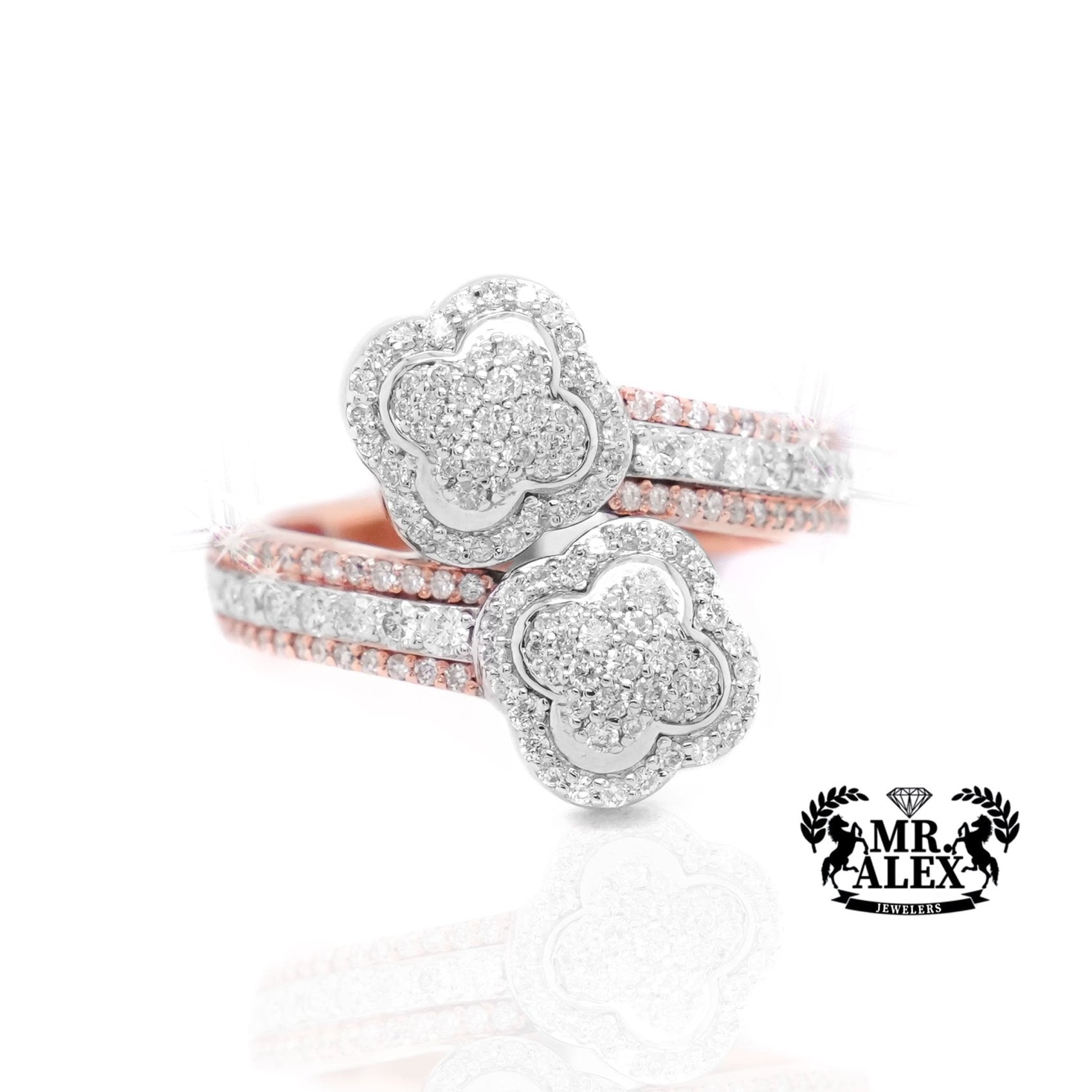 10K Gold Clover Diamond Ring with Round Accents 0.95ct - Mr. Alex Jewelry