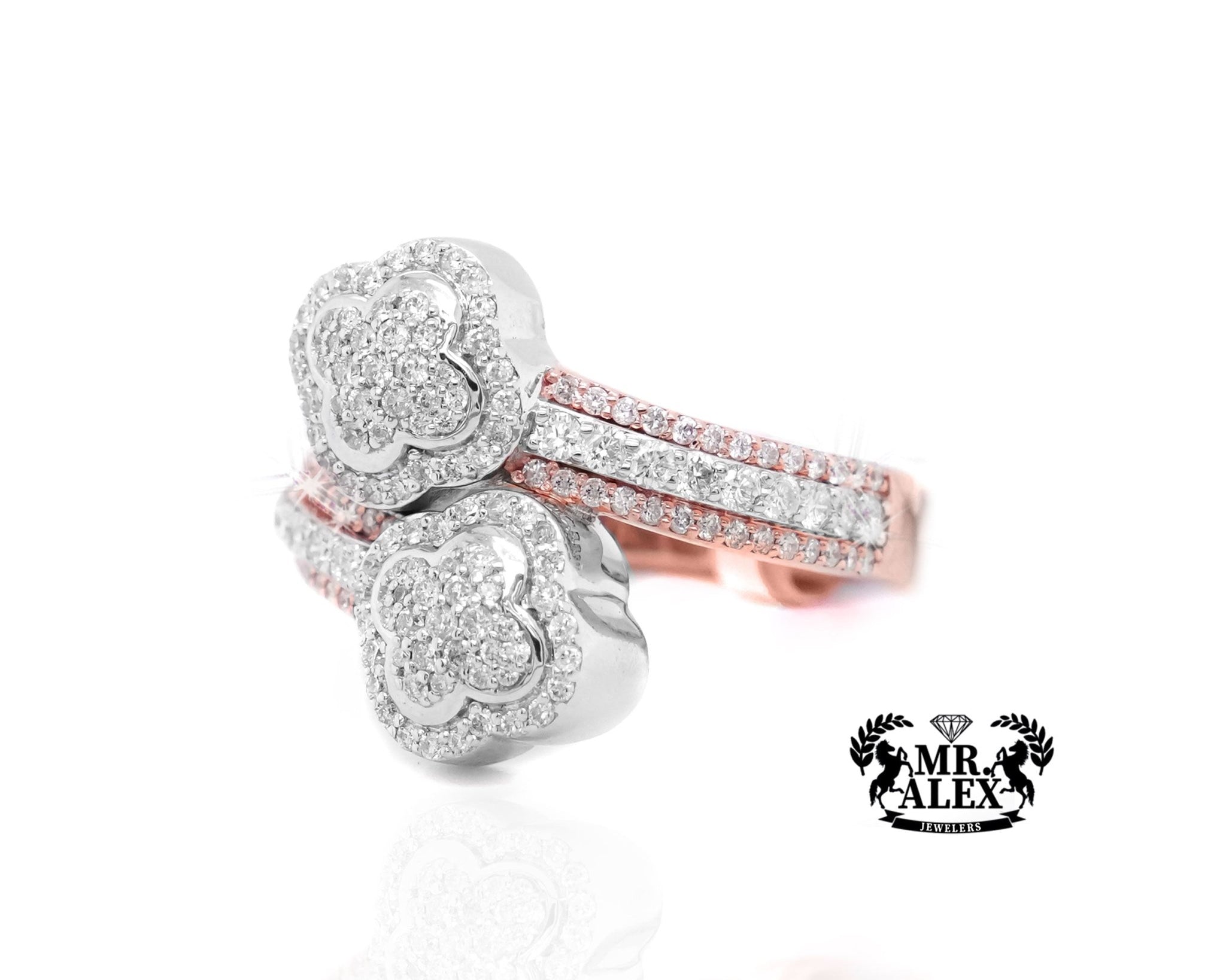 10K Gold Clover Diamond Ring with Round Accents 0.95ct - Mr. Alex Jewelry
