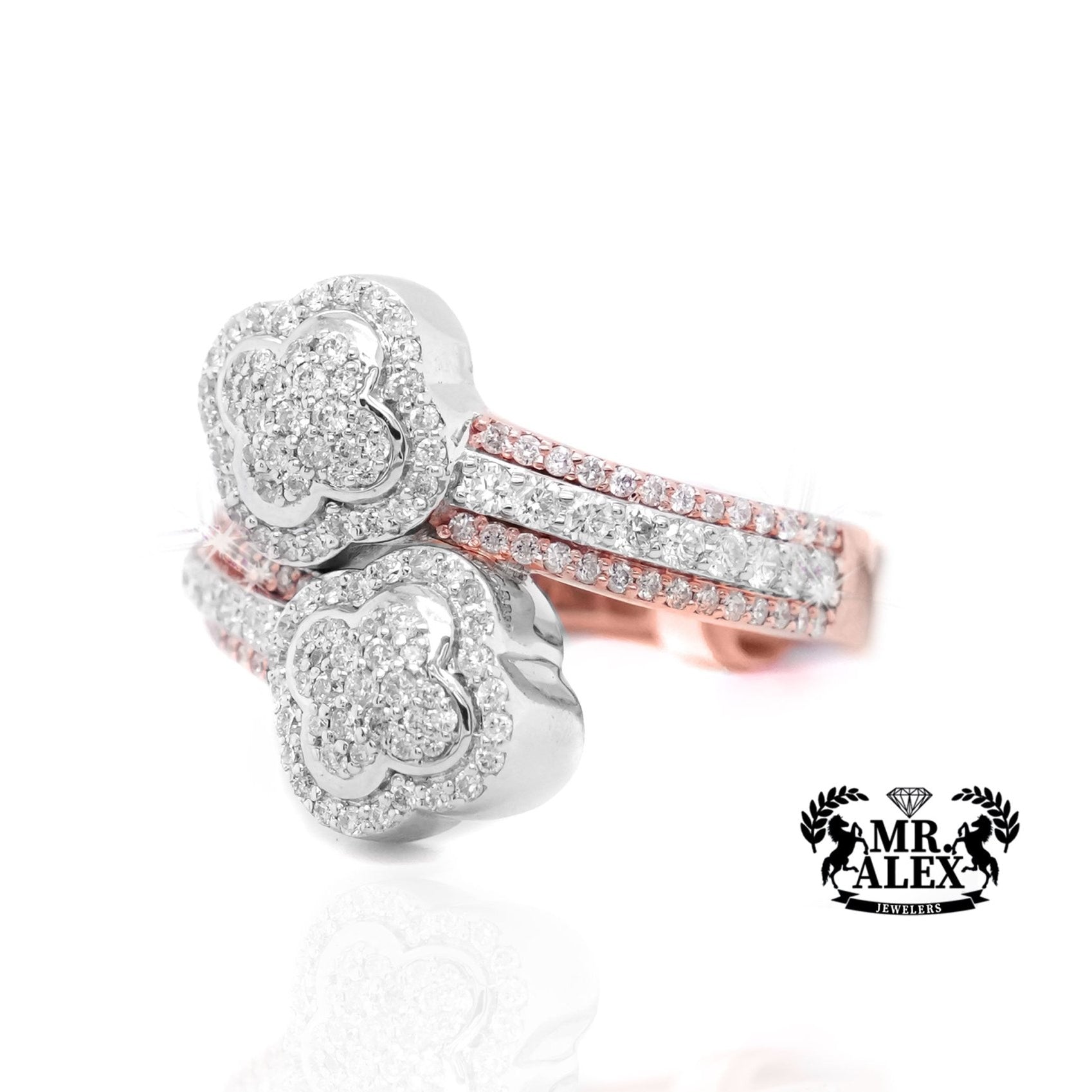 10K Gold Clover Diamond Ring with Round Accents 0.95ct - Mr. Alex Jewelry