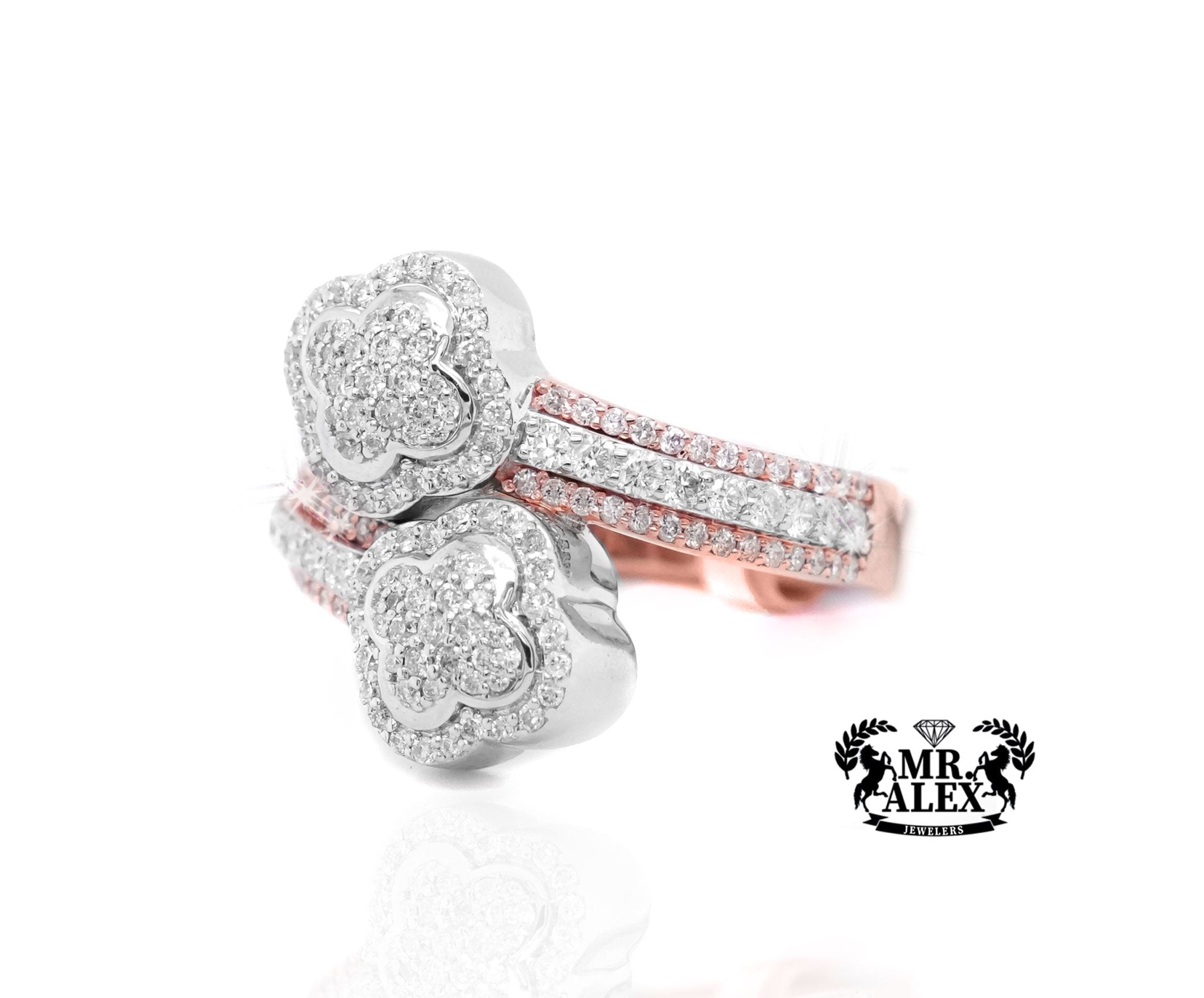 10K Gold Clover Diamond Ring with Round Accents 0.95ct - Mr. Alex Jewelry