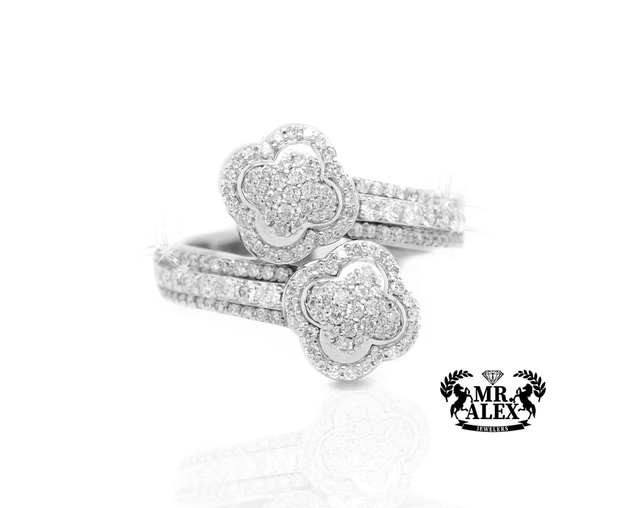 10K Gold Clover Diamond Ring with Round Accents 0.95ct - Mr. Alex Jewelry