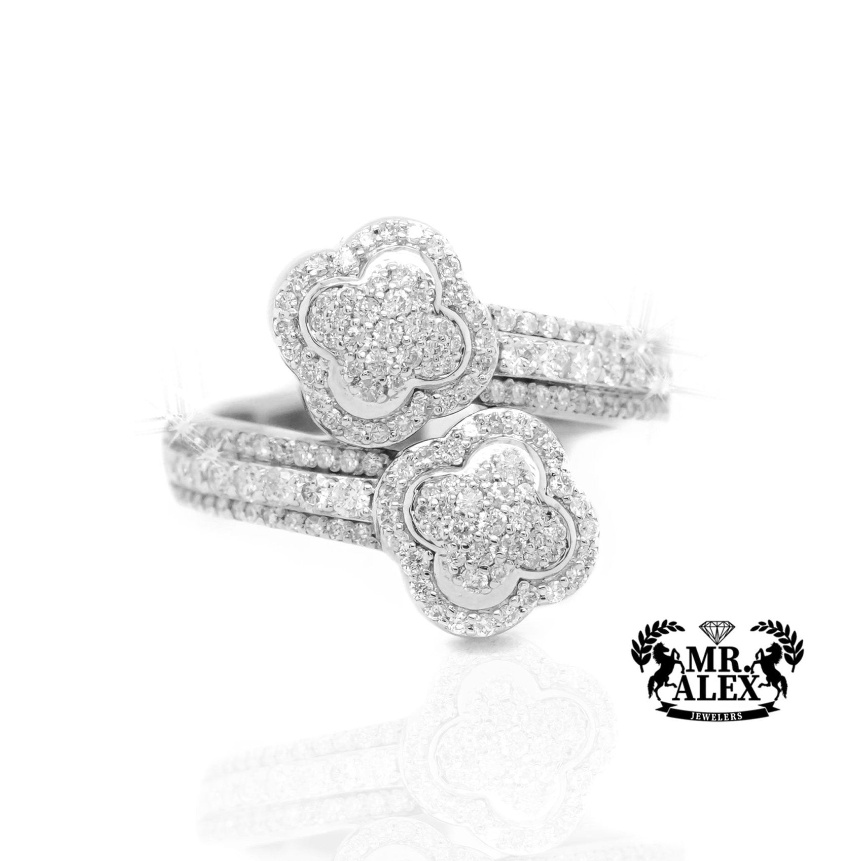 10K Gold Clover Diamond Ring with Round Accents 0.95ct - Mr. Alex Jewelry