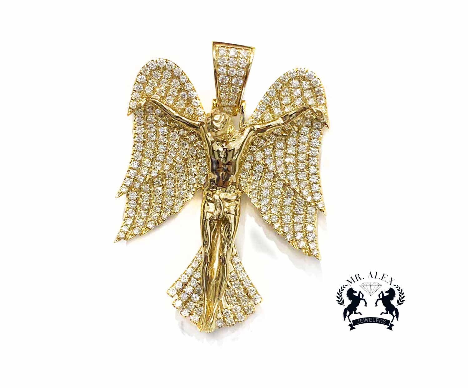 10K Gold Diamond Angel Wings Crucifix Jesus 1.95CT - Mr. Alex Jewelry