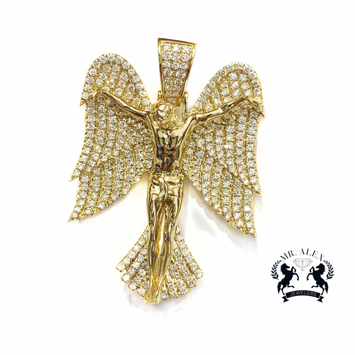 10K Gold Diamond Angel Wings Crucifix Jesus 1.95CT - Mr. Alex Jewelry