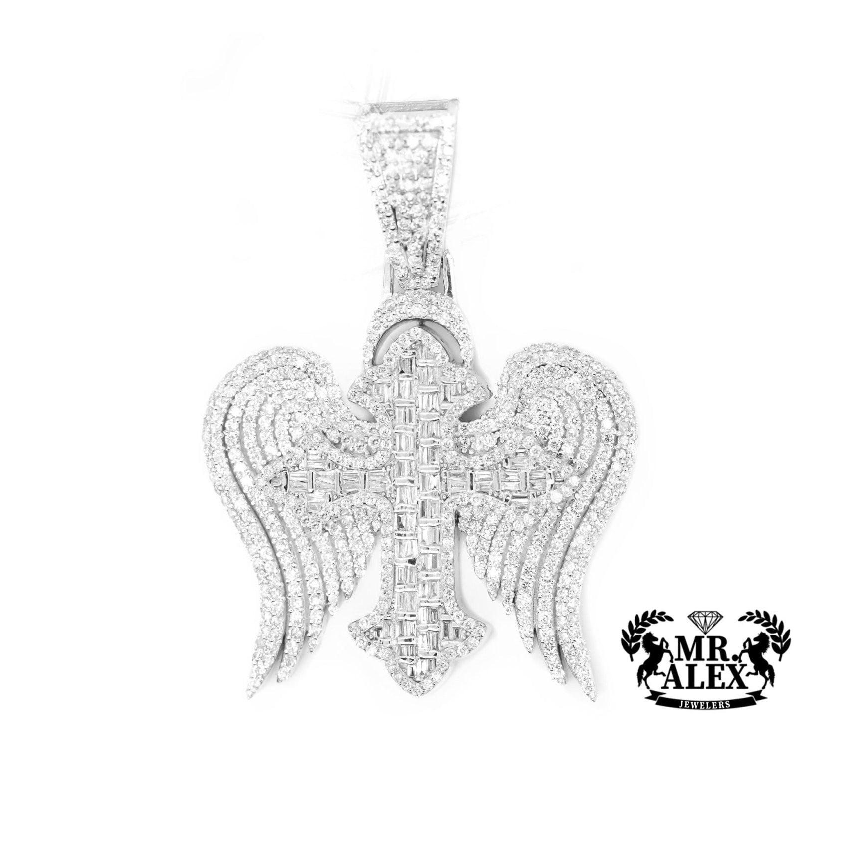 10K Gold Divine Wings Cross Pendant with 3.90ct - Mr. Alex Jewelry