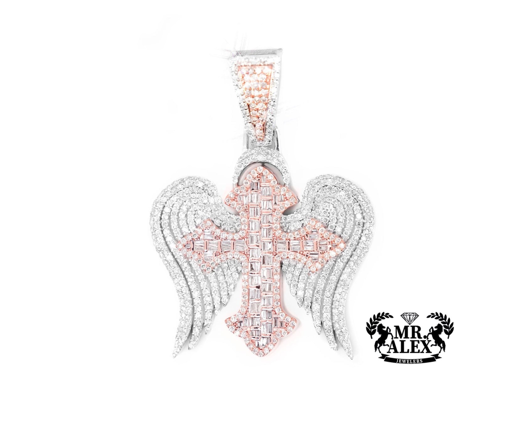 10K Gold Divine Wings Cross Pendant with 3.90ct - Mr. Alex Jewelry